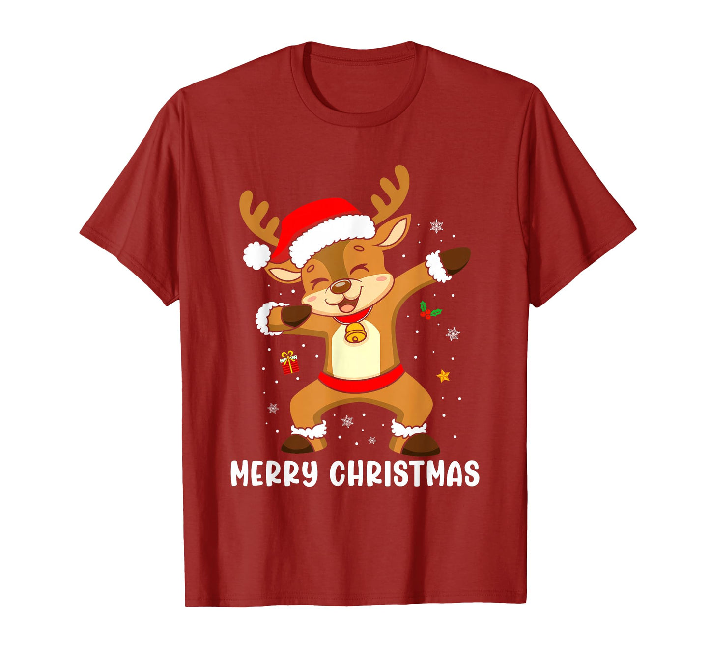 Merry Christmas Reindeer Santa Hat Family Xmas Pajamas T-Shirt