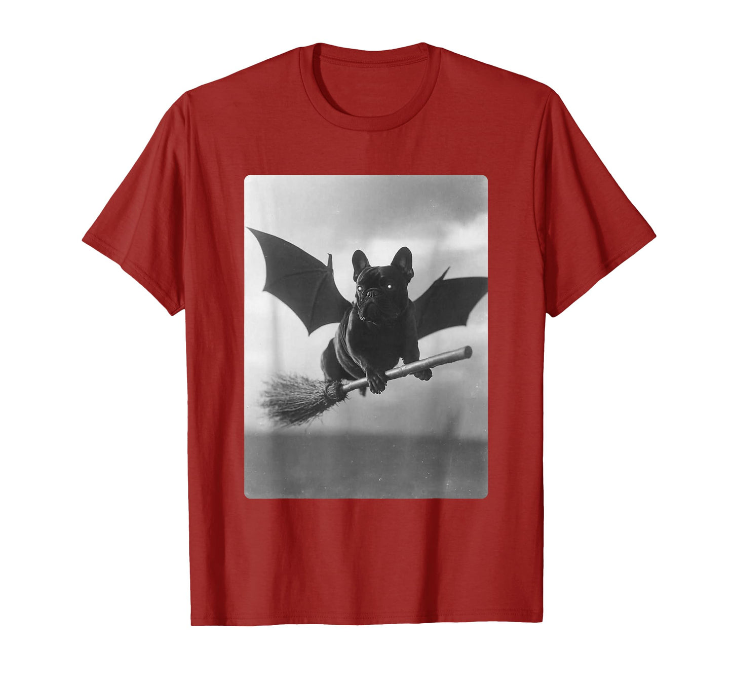 British Bulldog Witch Broom Bat Wings Spooky Halloween Dog T-Shirt