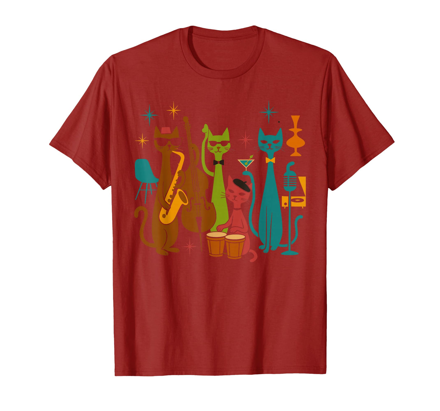 Mid Century Modern Band Cats Retro 50s 60s Style T-Shirt
