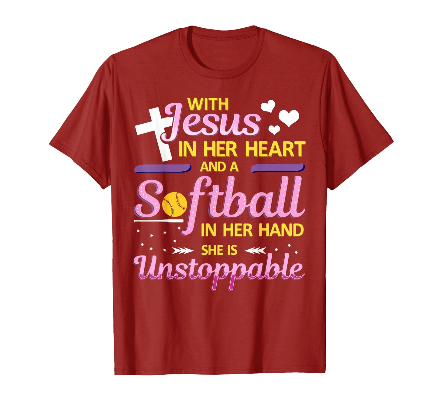 Jesus in Her Heart and Softball in Her Hand Christ Baseball T-Shirt