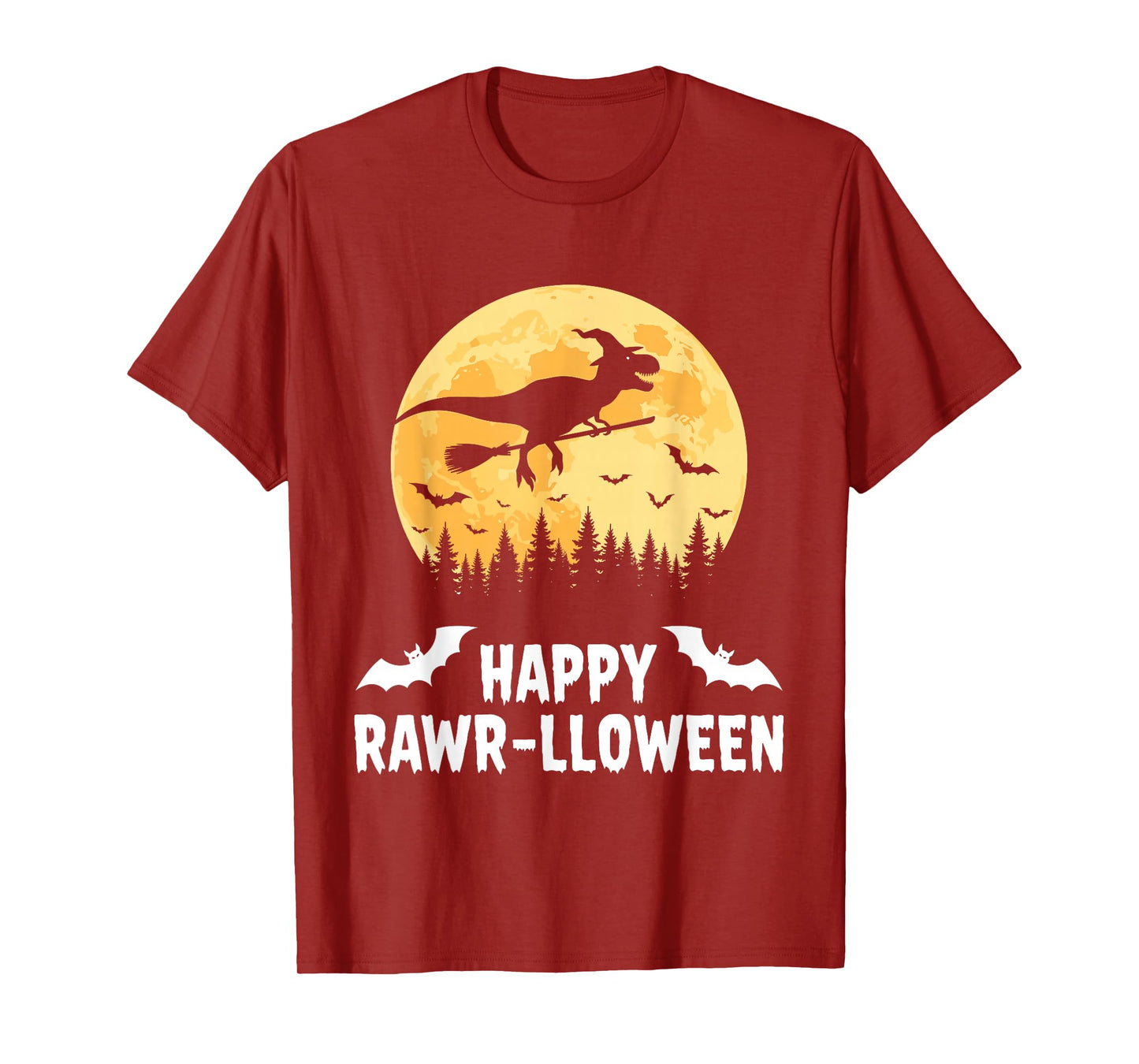 Happy Rawr-lloween Funny Halloween T Rex Flying Witch T-Shirt
