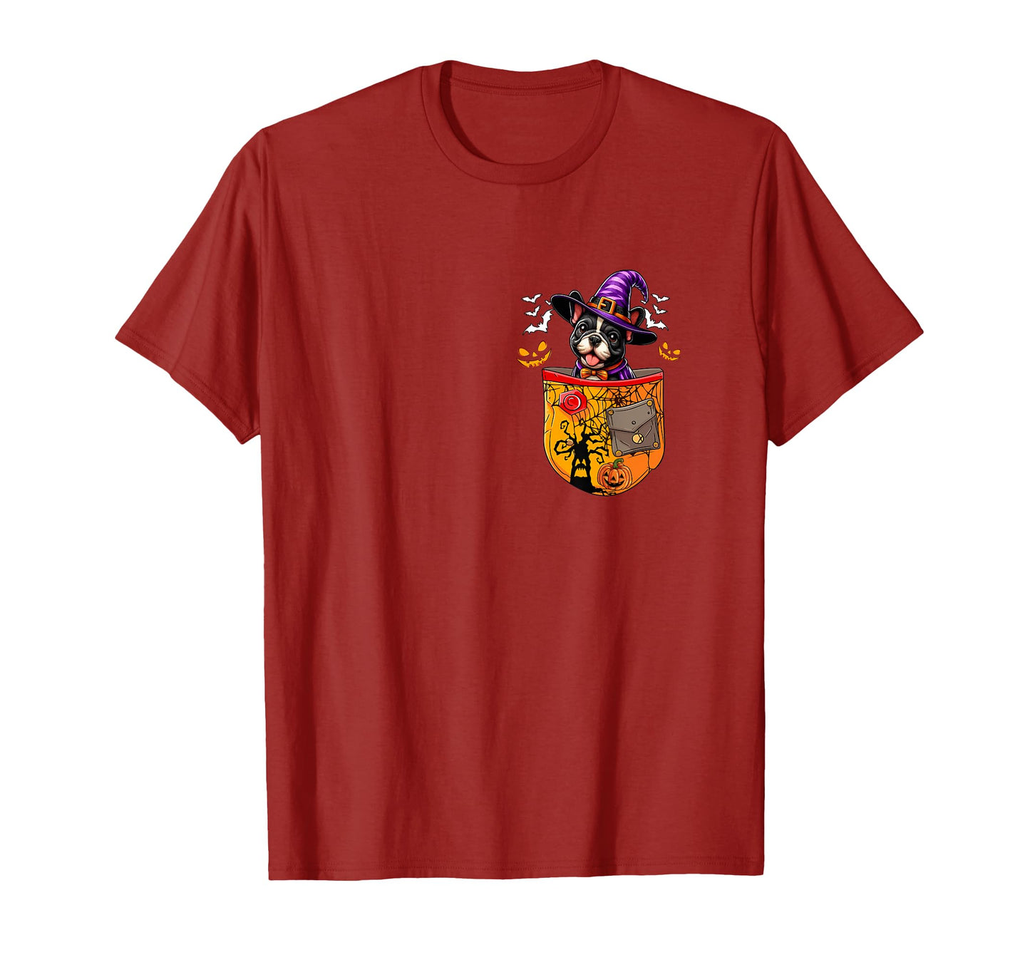 French Bulldog As Witch in Pocket Halloween Dog Owner T-Shirt