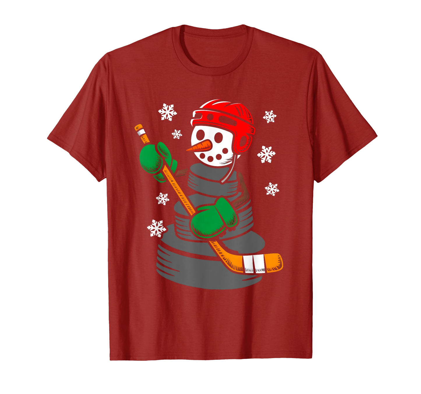 Hockey Santa Hat Snowman Xmas Funny Hockey Lover Christmas T-Shirt