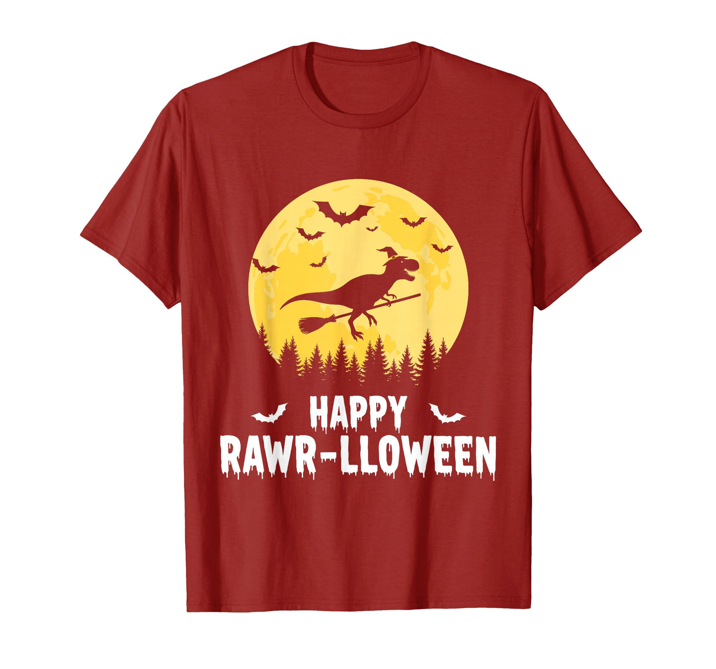 Happy Rawr-lloween Funny Halloween T Rex Flying Witch T-Shirt