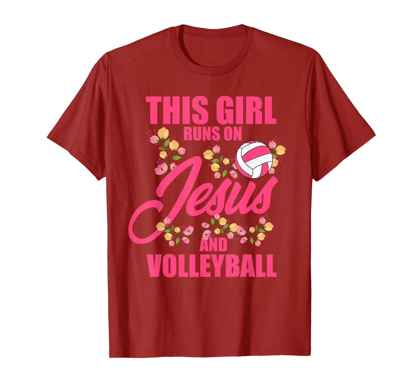 This Girl Runs on Jesus & Volleyball Sporty Religious Women T-Shirt
