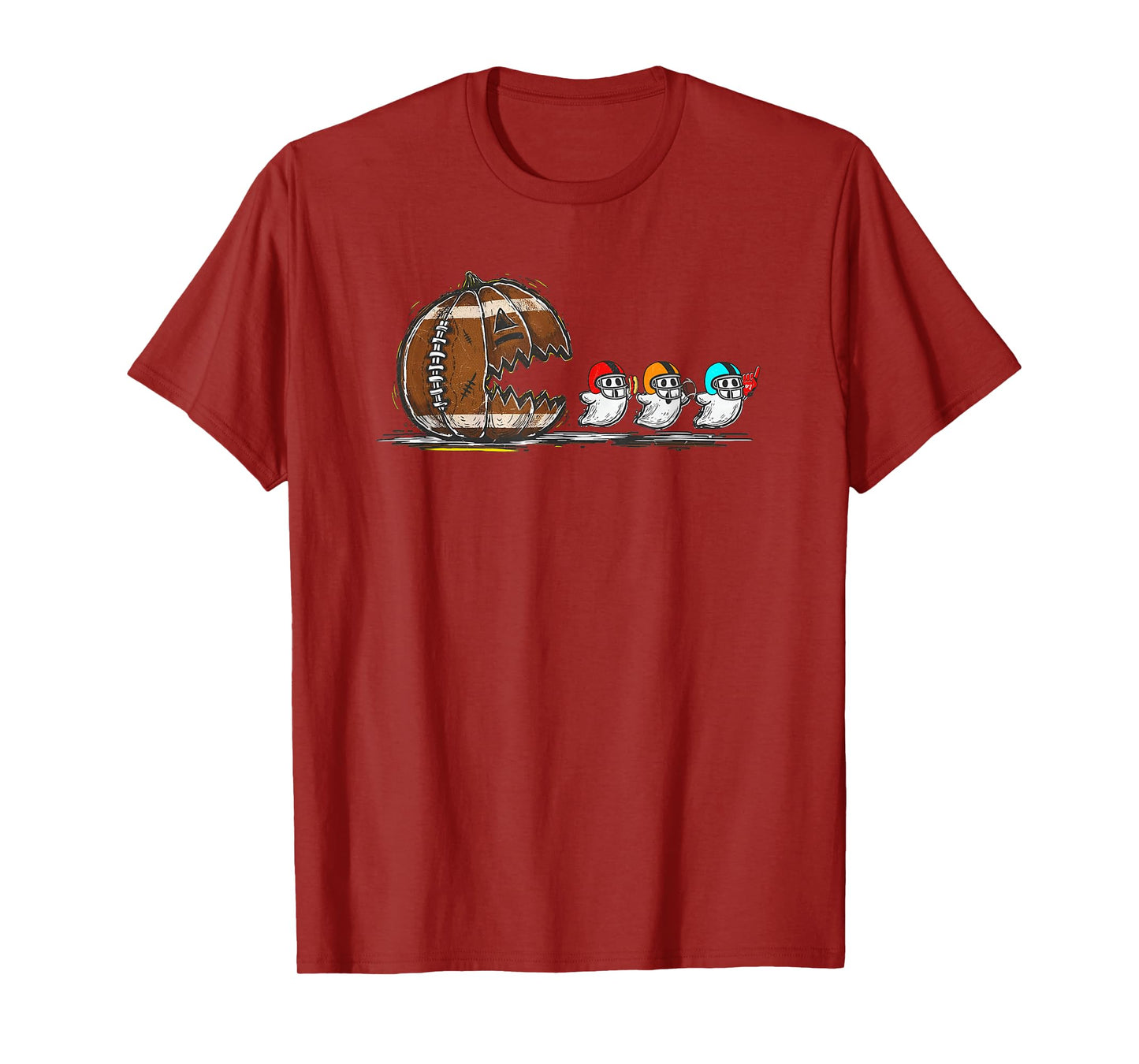 Halloween Gamer Pumpkin Eating Ghost Football Men Boys Kids T-Shirt