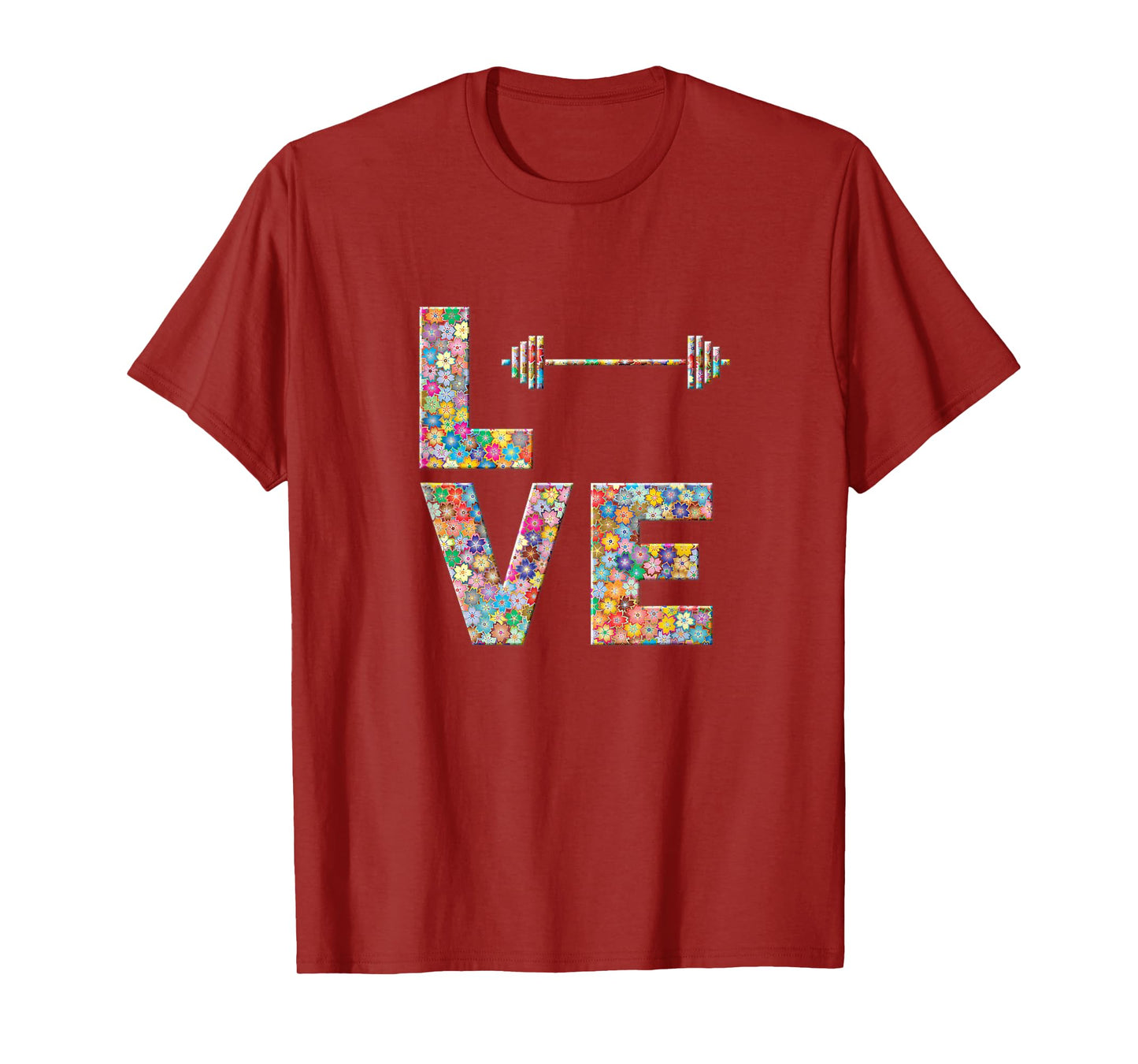 Barbell Gym Workout Love Flowers T-Shirt