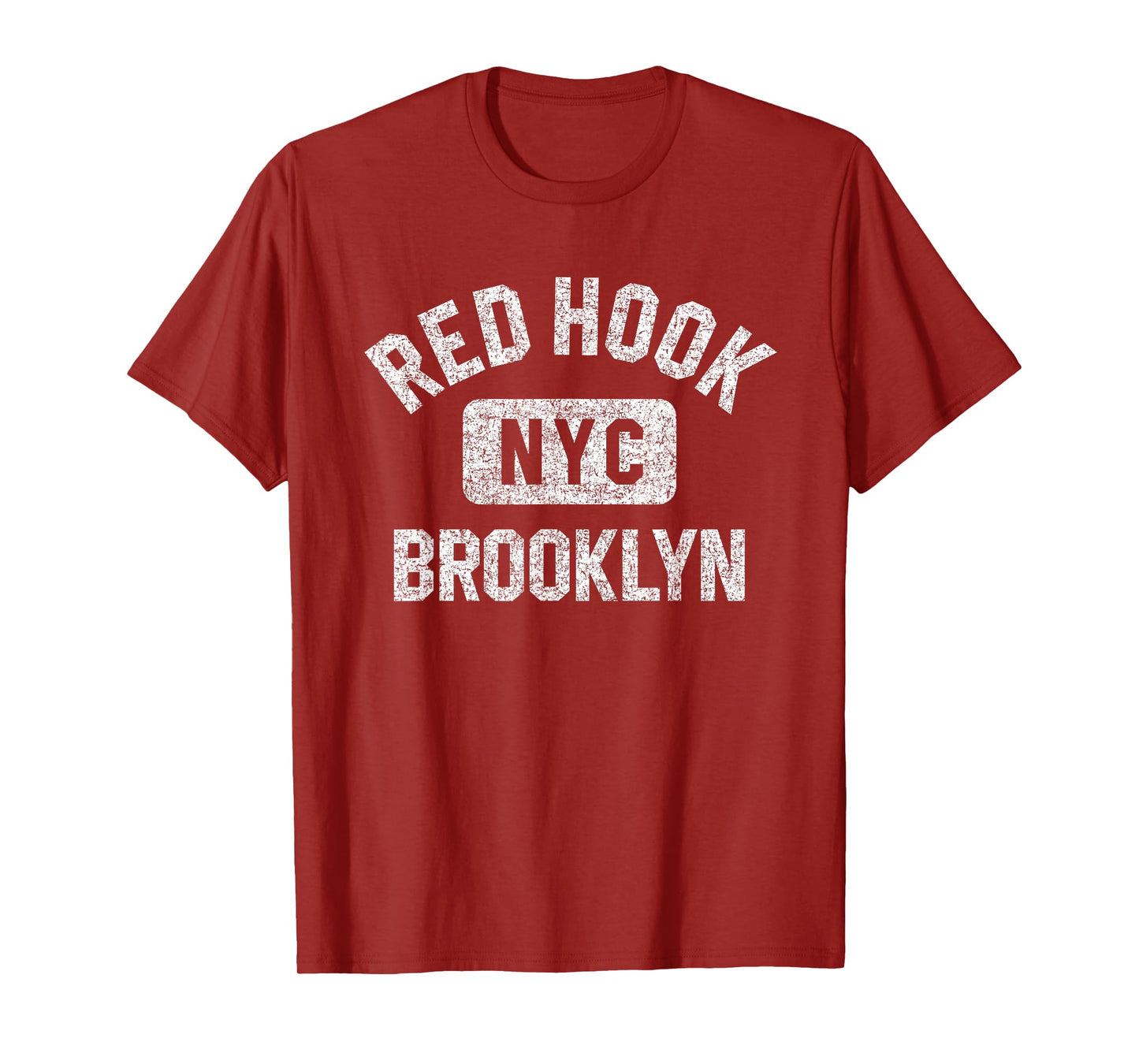 Red Hook Brooklyn NYC Gym Style Distressed White Print T-Shirt