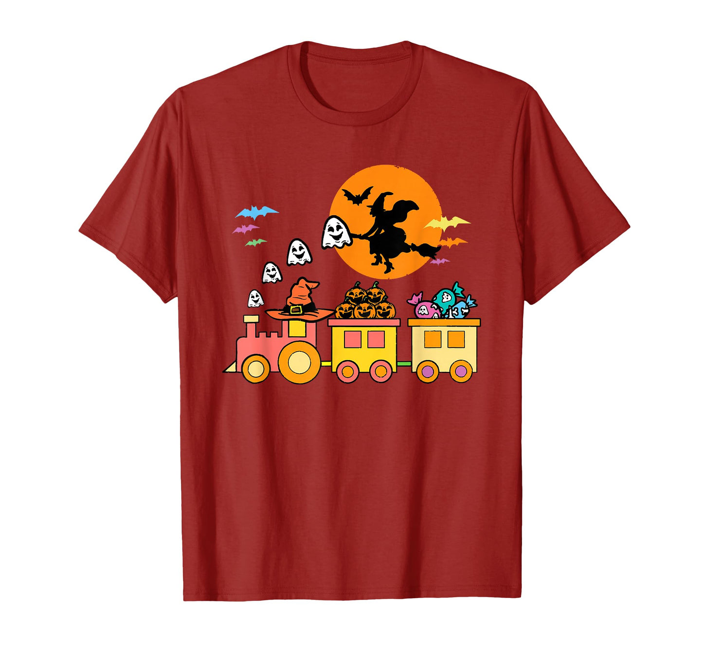 Halloween Ghost Train with Pumpkins and Witch T-Shirt