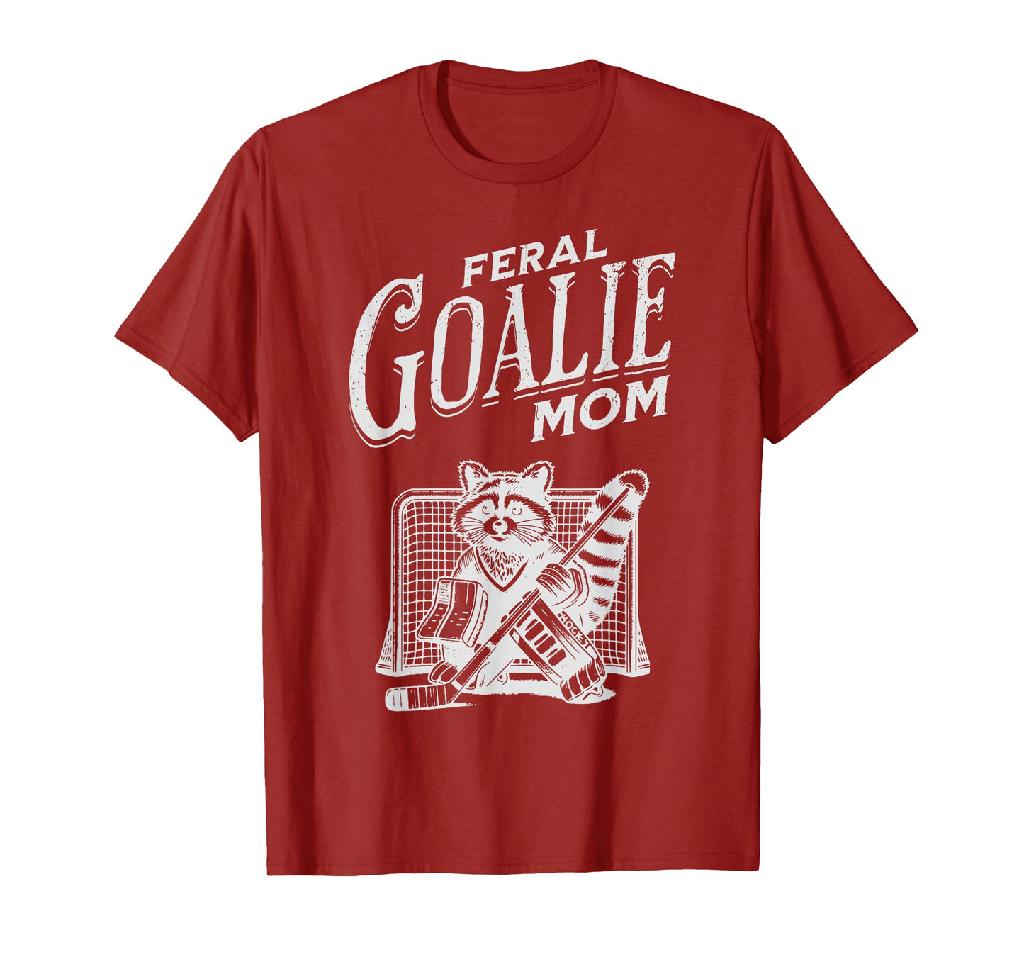Retro Feral Goalie Hockey Mom Raccoon Ice Hockey Player T-Shirt