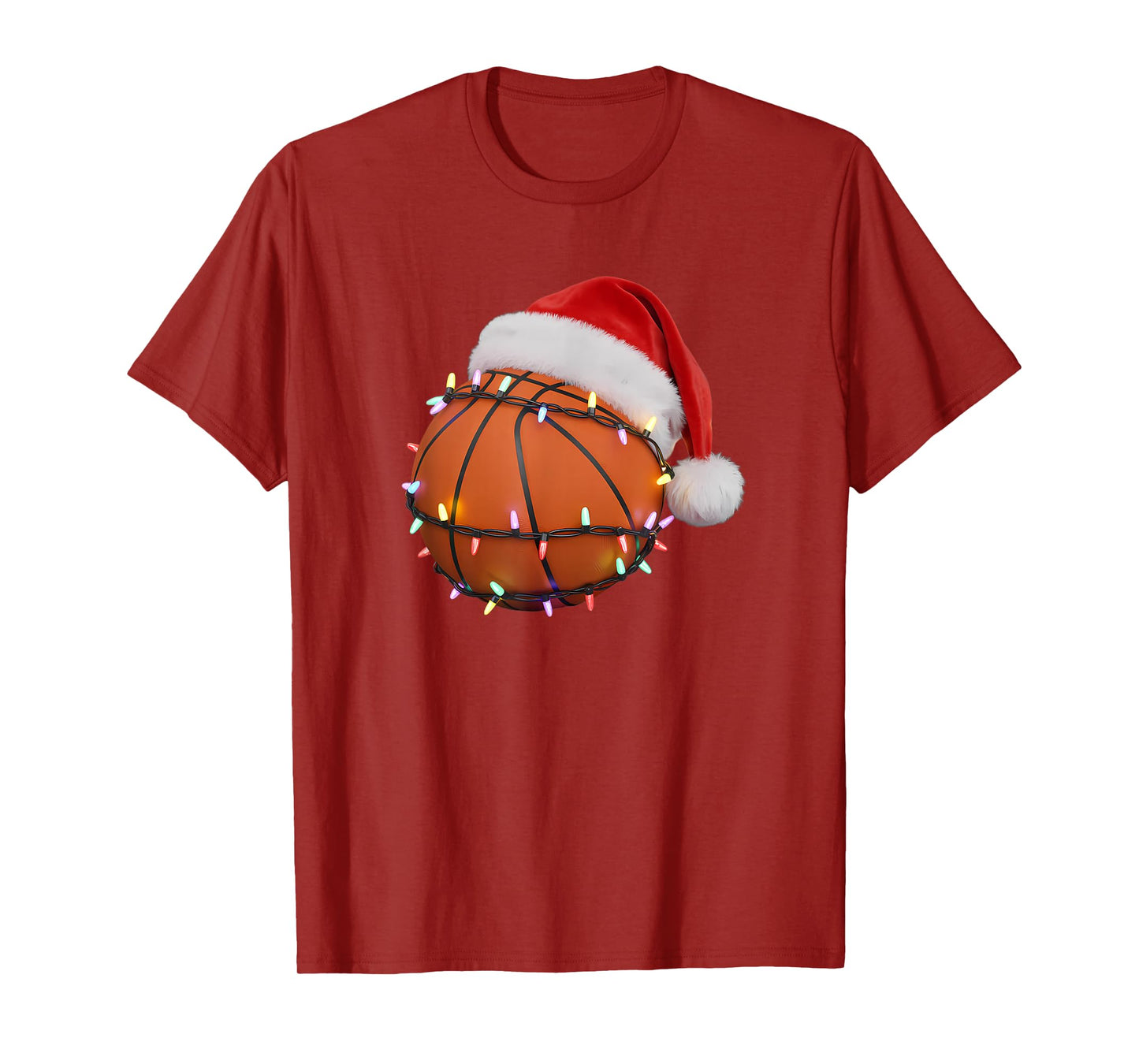 Basketball Christmas Lights Santa Hat Holiday T-Shirt