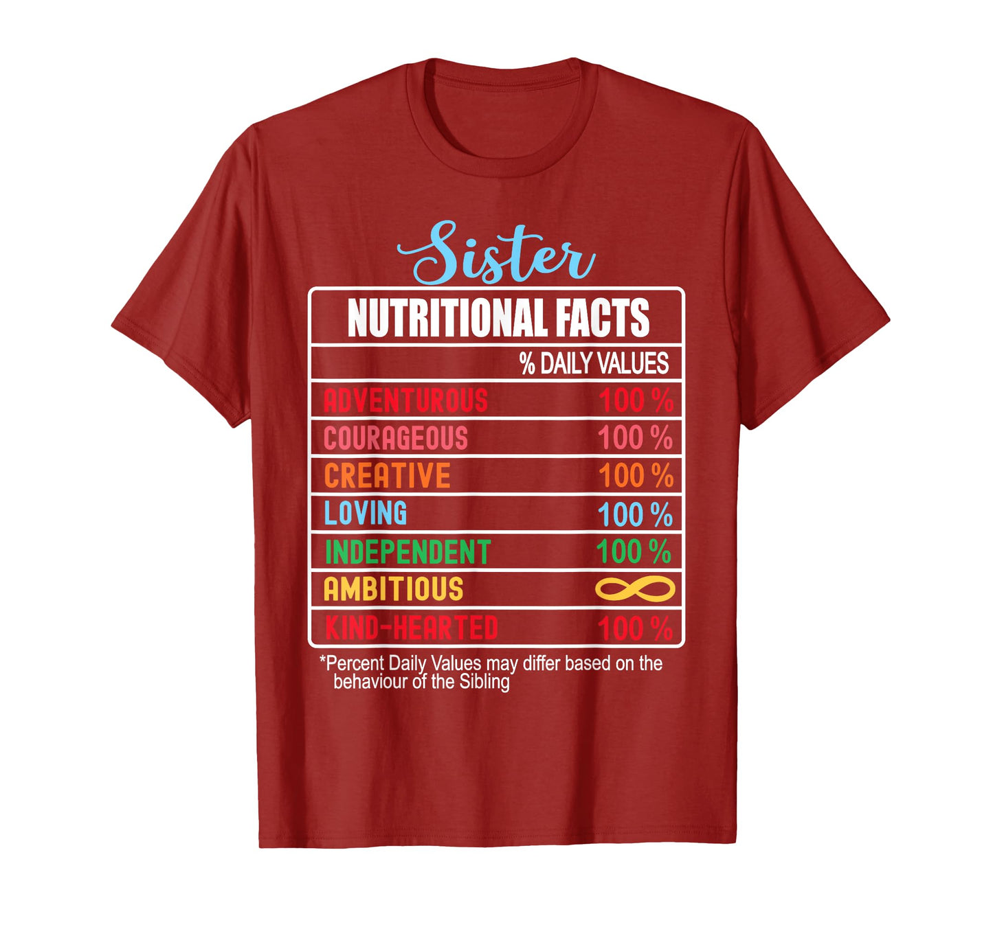 Sister Nutritional Facts National Sister's Day Funny T-Shirt
