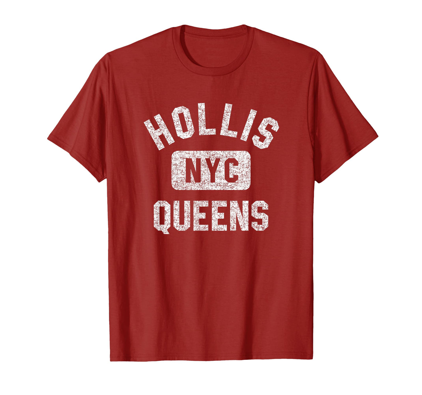Hollis Queens NYC Gym Style Distressed White Print T-Shirt