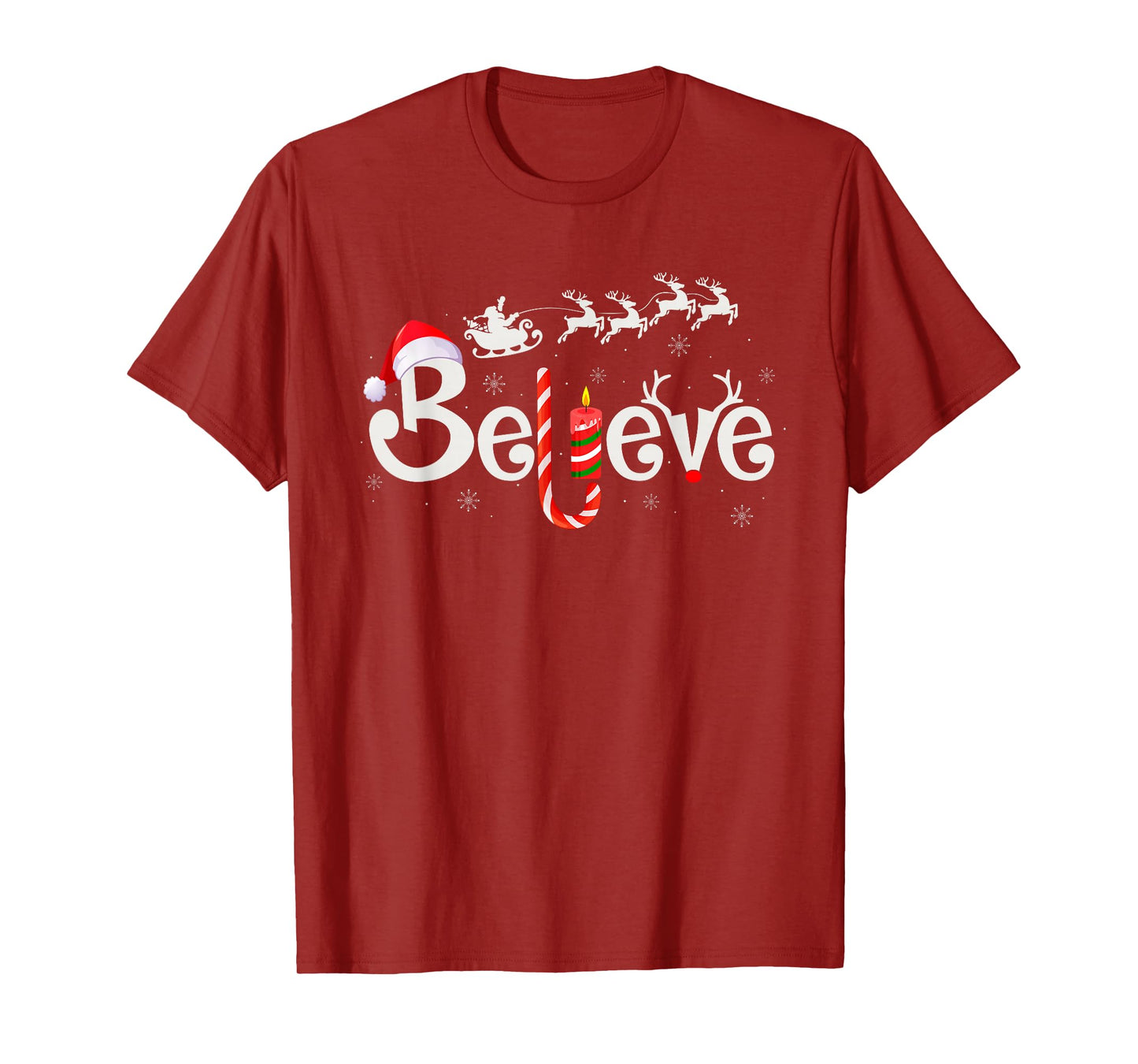 Believe Christmas Family Matching Reindeer Santa Sleigh Xmas T-Shirt