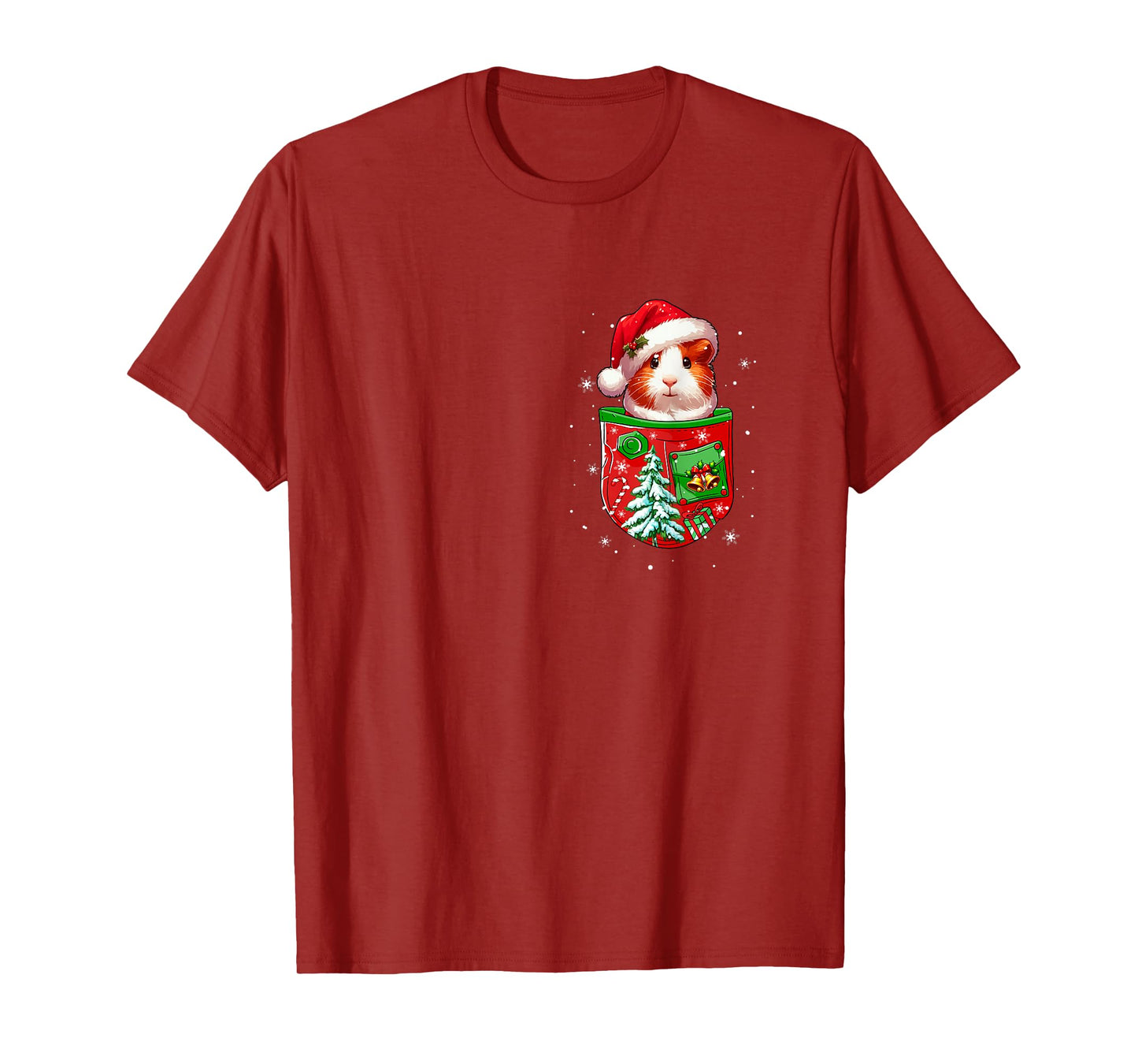 Santa Guinea Pig in Pocket Owner Christmas Tree Bells T-Shirt