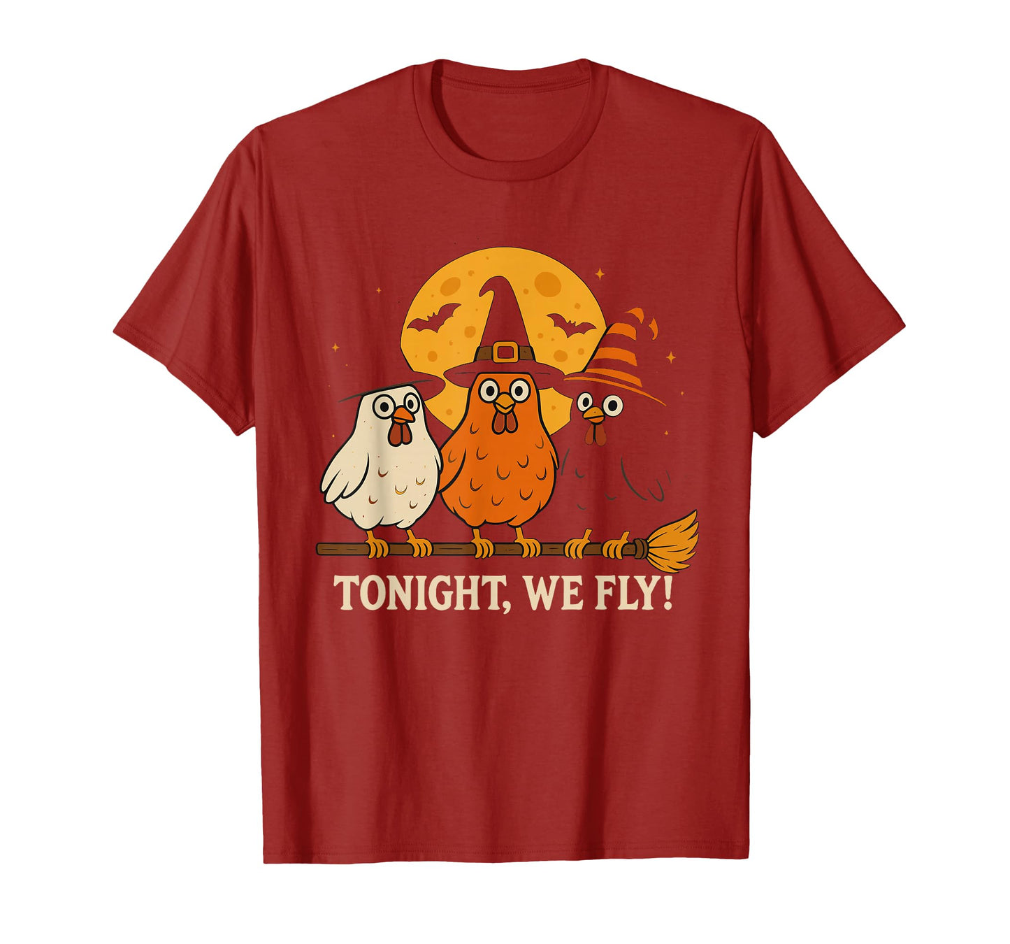 Halloween Funny Chicken Witches Broomstick Spooky Full Moon T-Shirt