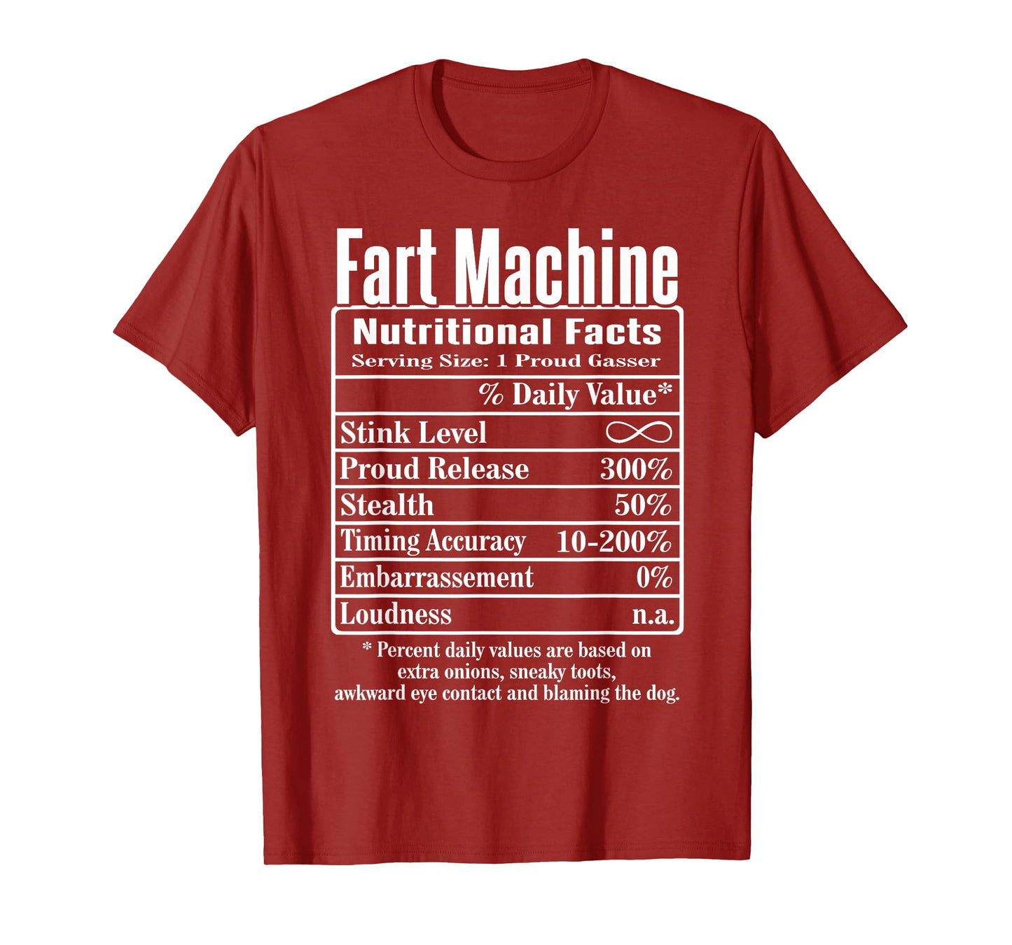 Nutrion Facts Fart Machine Dad Jokes Funny Farting Humor T-Shirt