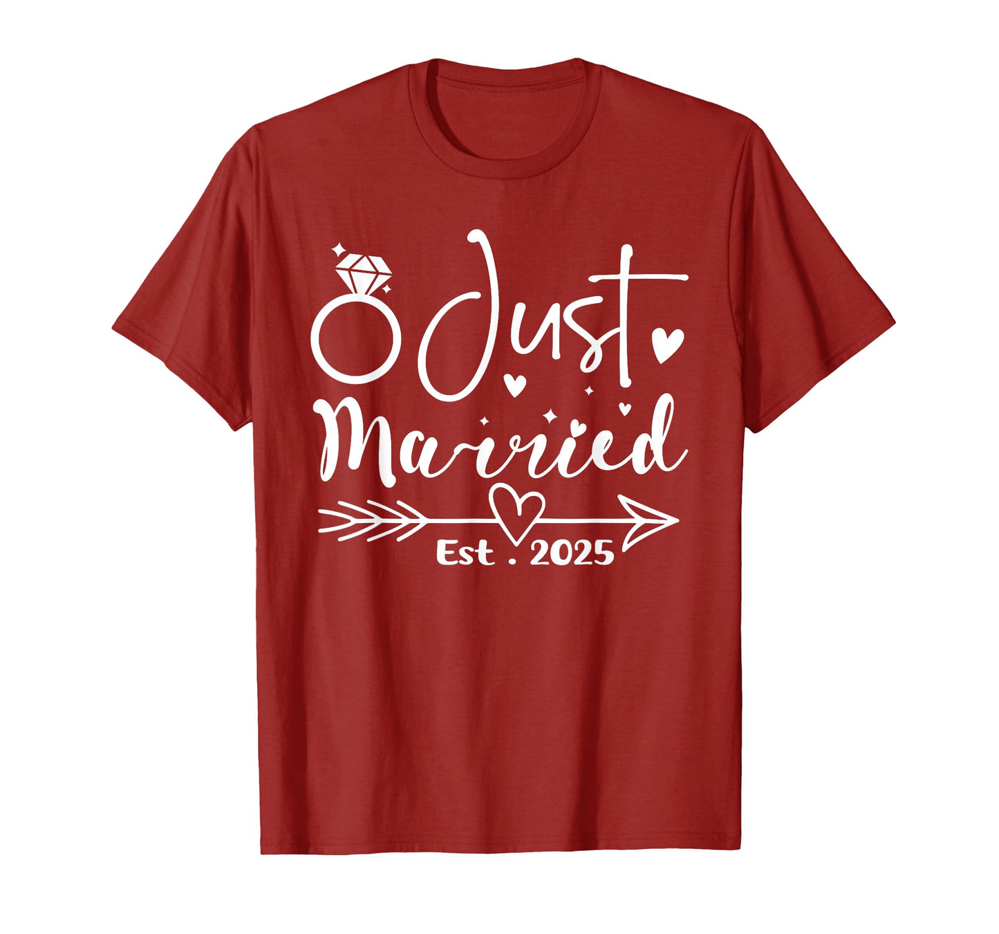 Wife EST 2025 Just Married Honeymoon Wedding Unisex-Adults Black Small Modern Formal Cotton Blend Crew Neck Short Sleeve T-Shirt