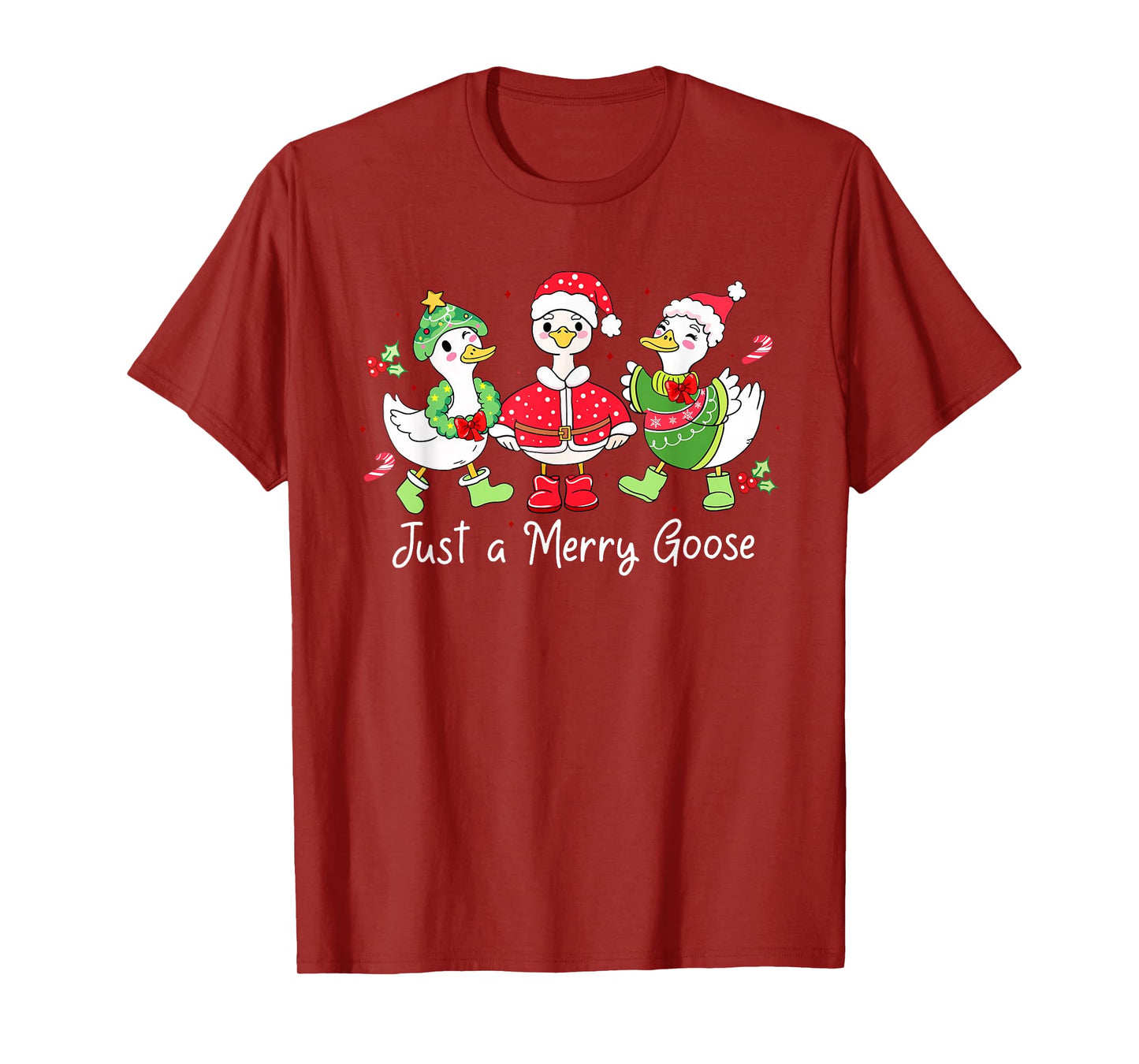 Retro Just A Merry Goose Funny Cute Goose Lovers Merry Xmas T-Shirt