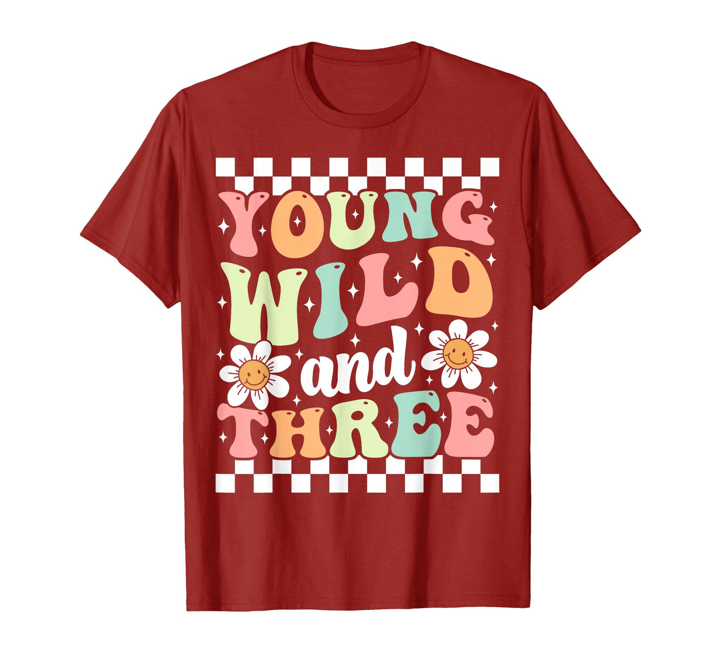 Young Wild And Three Cute Daisy Groovy 3rd Birthday Party T-Shirt