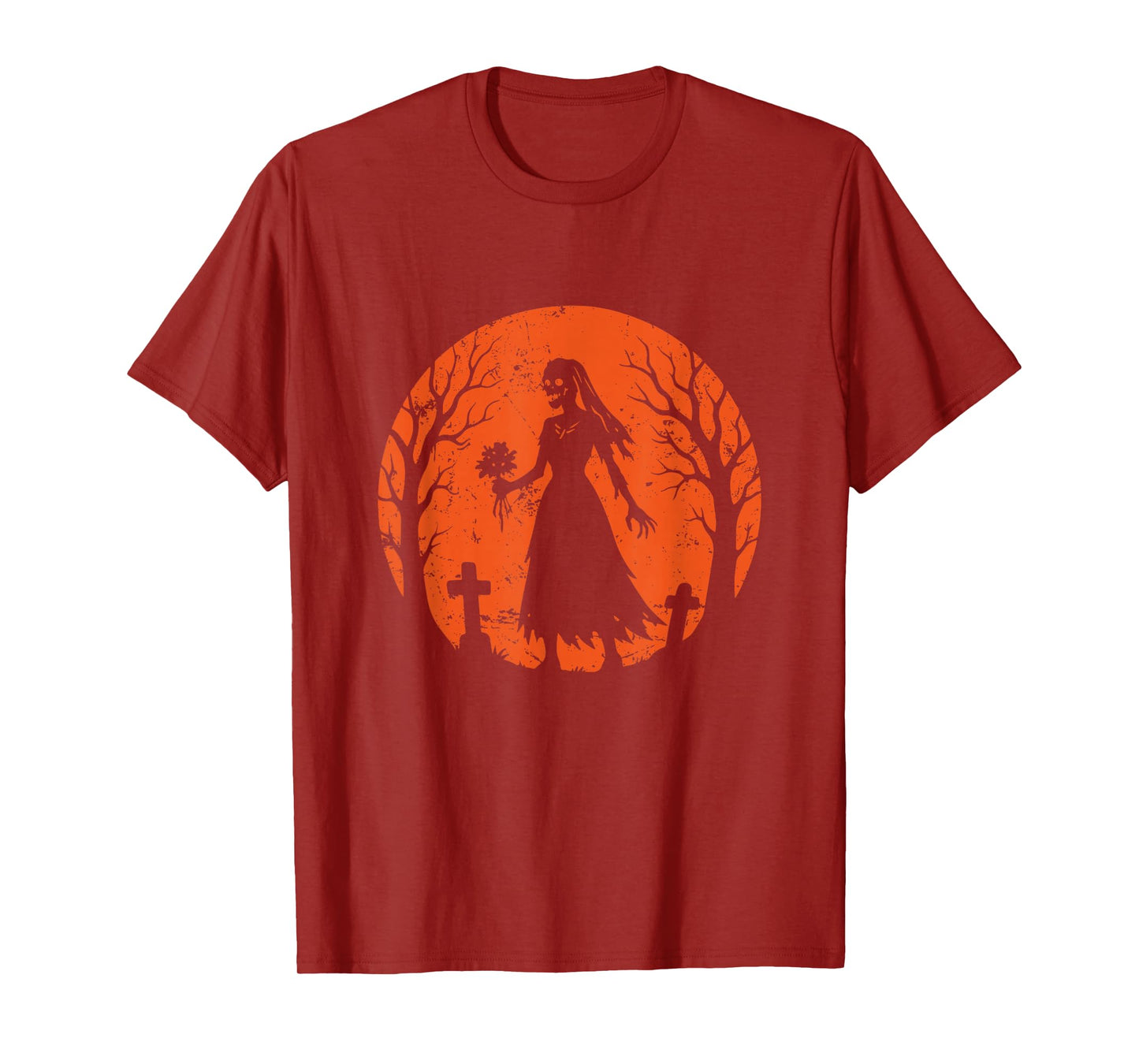 Skeleton Bride Cemetery Halloween Moon T-Shirt