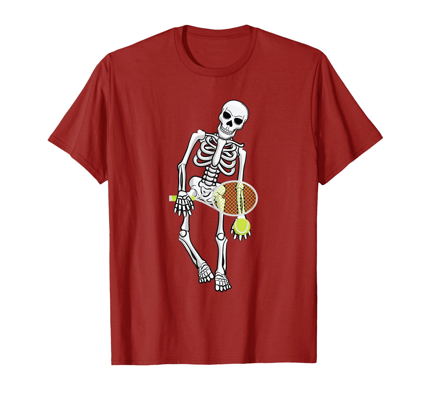 Skeleton Playing Tennis Lazy Halloween Costume Funny Sport T-Shirt