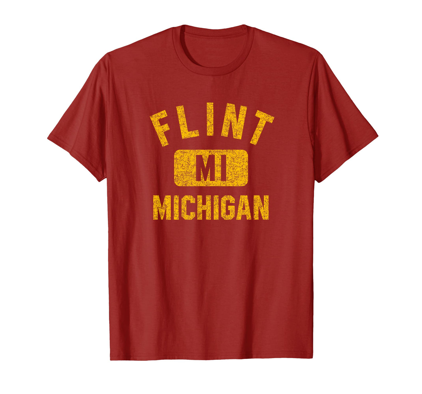 Flint Michigan Gym Style Distressed Amber Print T-Shirt