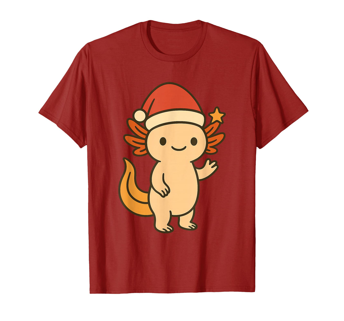 Cute Christmas Axolotl with Santa Hat and Star T-Shirt