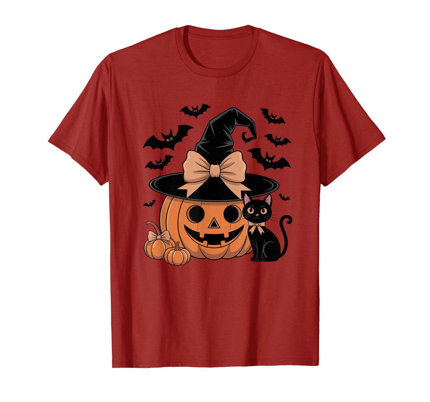 Fall Season Pumpkin Witch Hat Bow Halloween T-Shirt