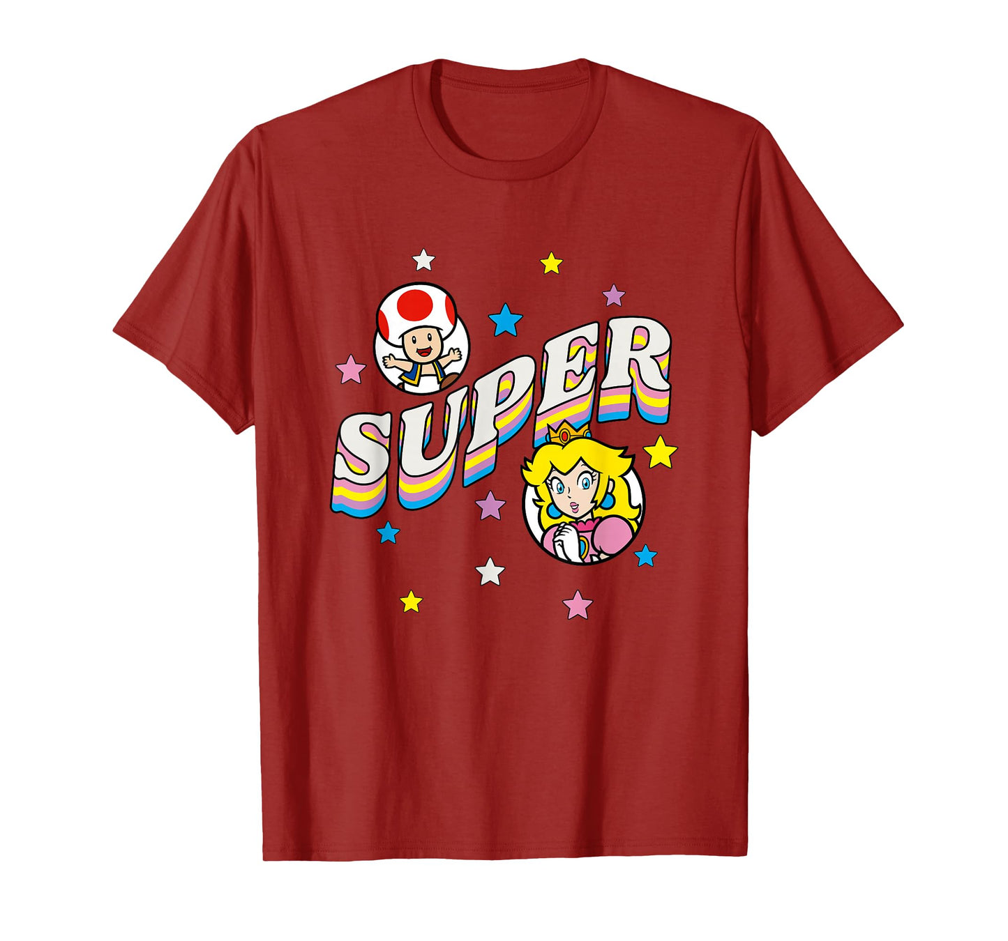 Super Mario Bros Princess Peach & Toad Super Star Text T-Shirt