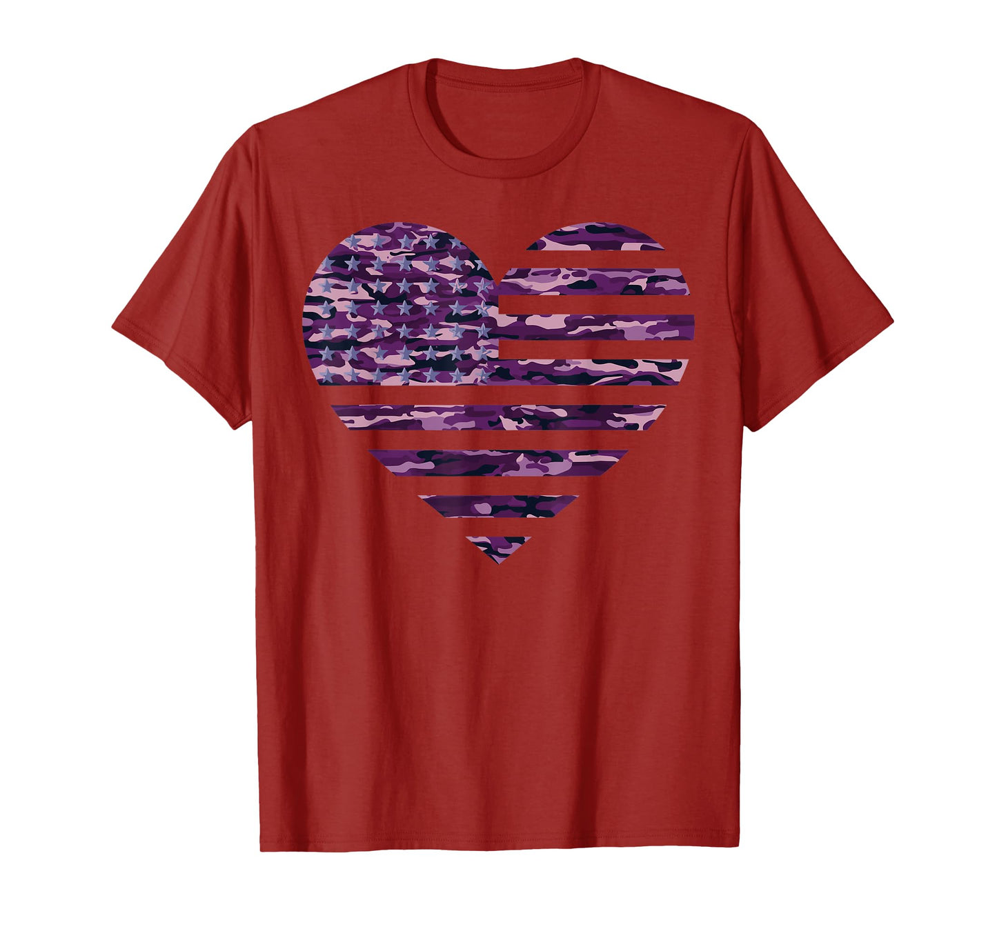 Camo American Flag Heart Camouflage Tactical Purple Military T-Shirt