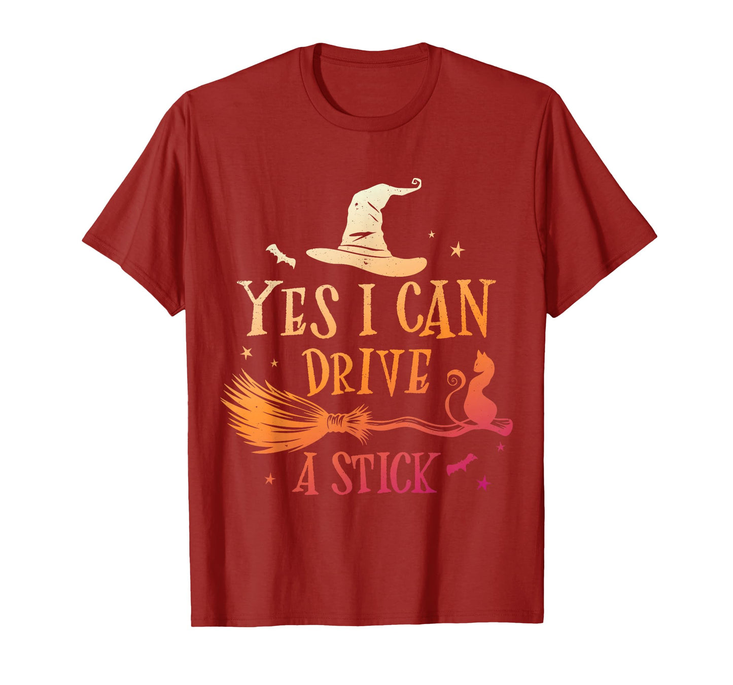 Yes I Can Drive A Stick Funny Halloween Spooky Witch Cat Mom T-Shirt