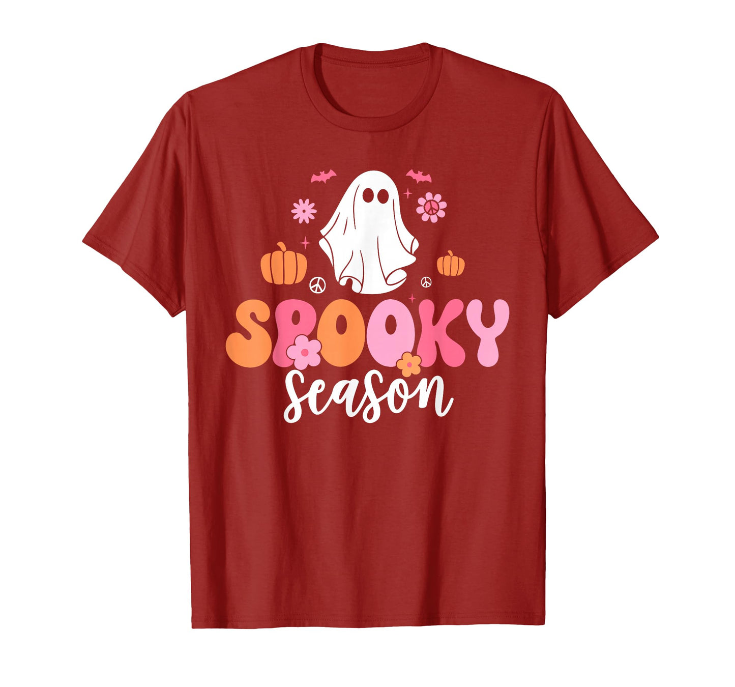 Groovy Spooky Season Retro Ghost Holding Pumpkin Halloween T-Shirt