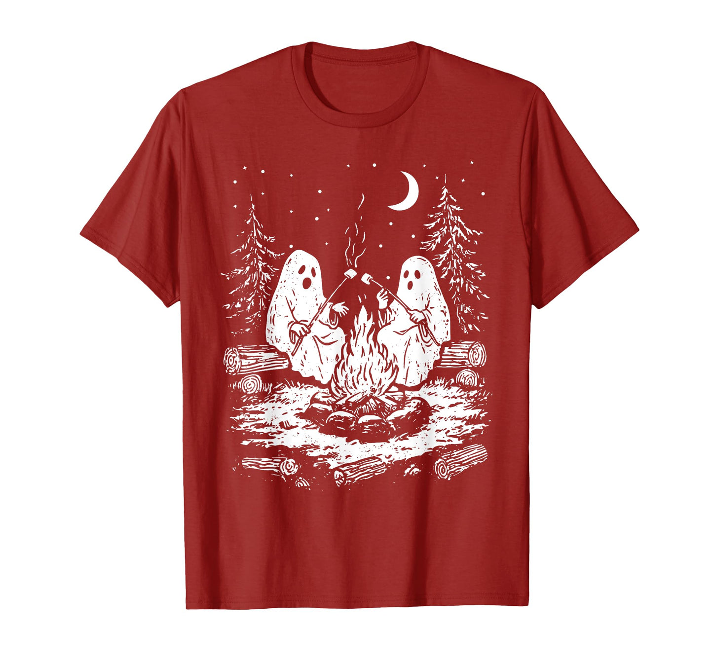 Vintage Ghost Camping Campfire Marshmallow Spooky Halloween T-Shirt