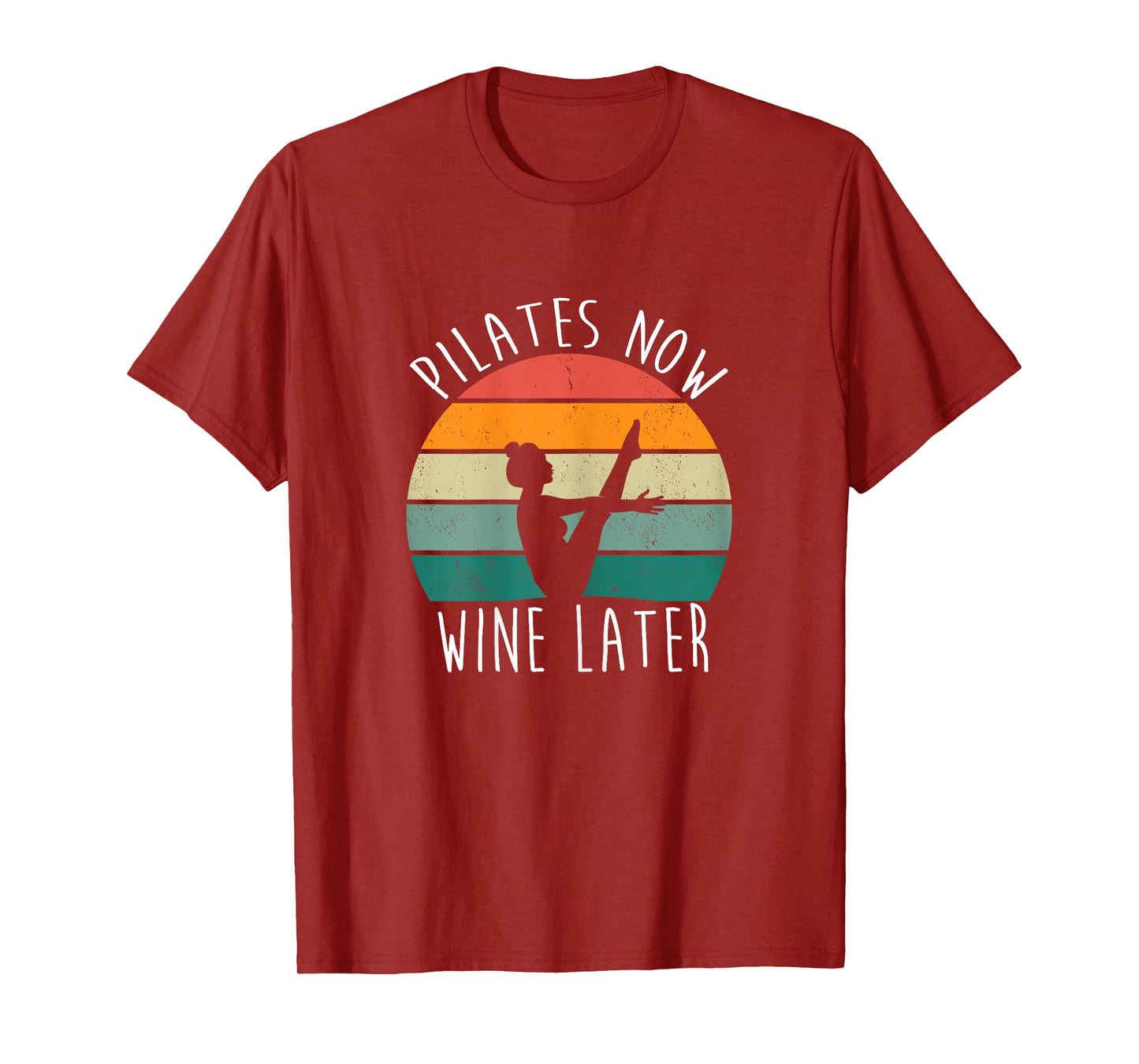 Pilates Now Wine Later Funny Sayings Yoga Fitness Vintage T-Shirt