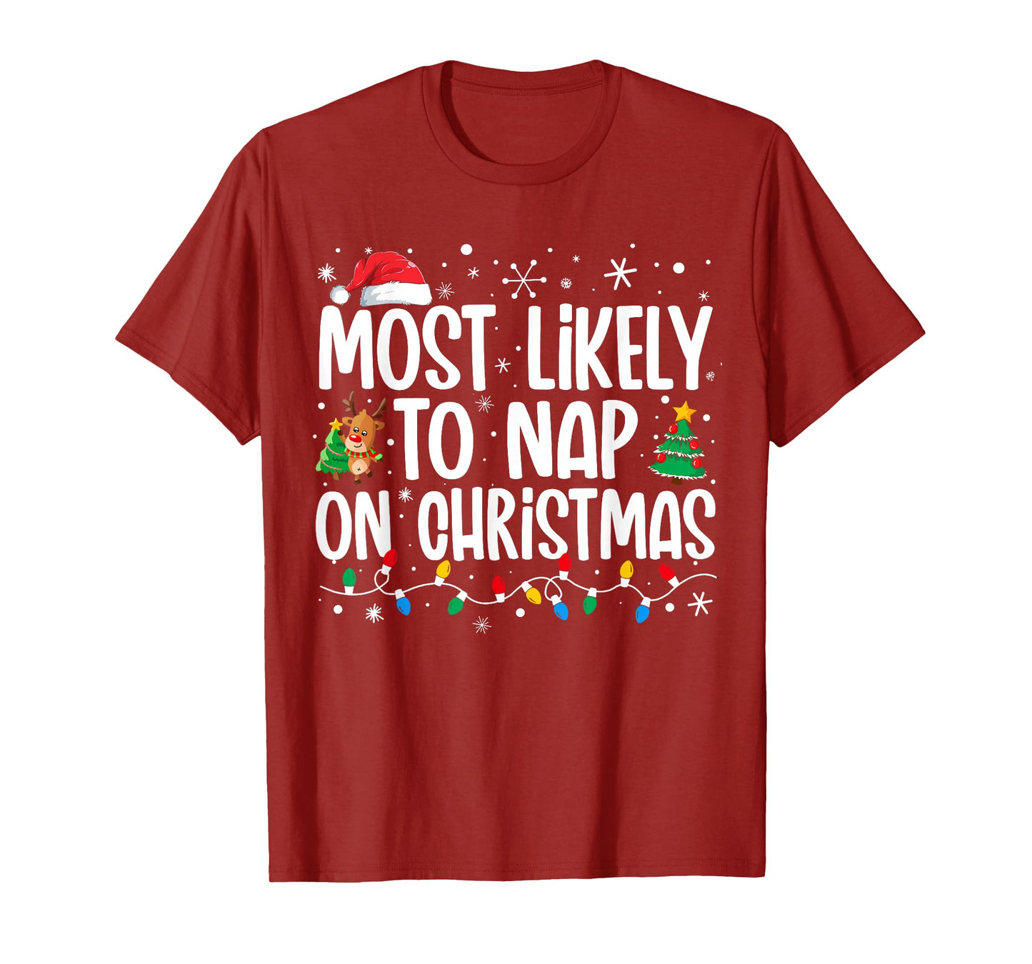 Most Likely To Nap On Christmas Family Funny Matching Xmas T-Shirt
