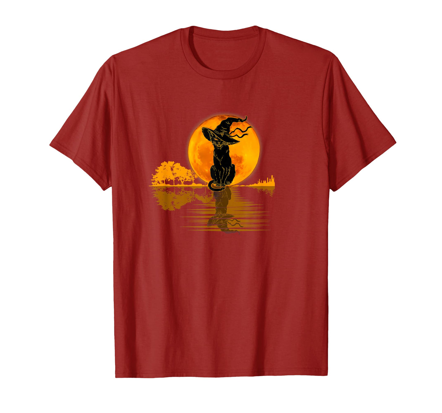 Scary Vintage Black Cat with Witch Hat Full Moon - Halloween T-Shirt