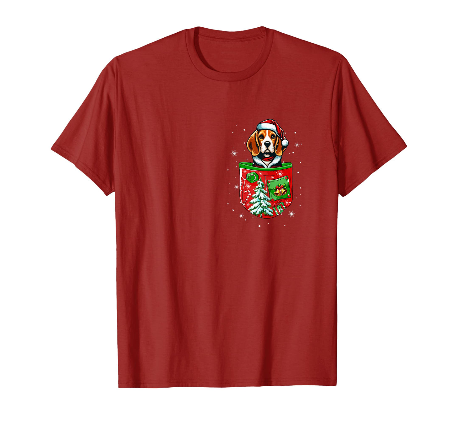 Santa Beagle in Pocket Owner Christmas Tree Bells T-Shirt