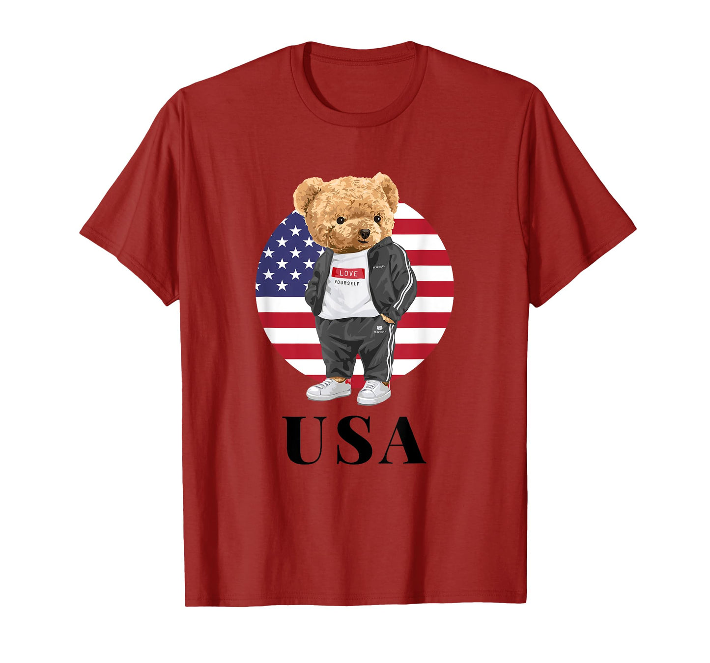 Love Yourself, Cool Illustration Teddy Bear With USA Flag T-Shirt