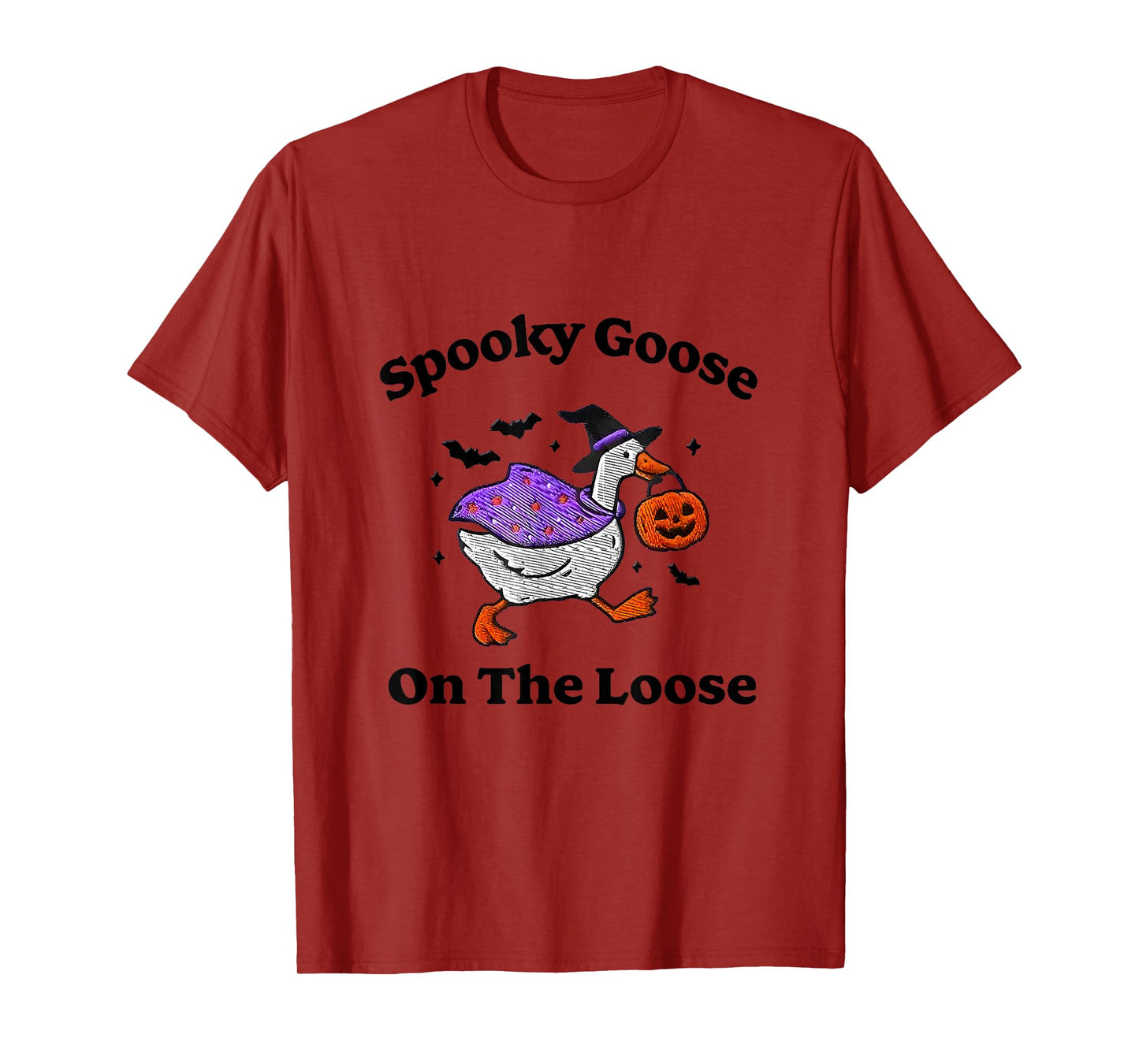Spooky Goose on The Loose Halloween Funny Witch Pumpkin T-Shirt