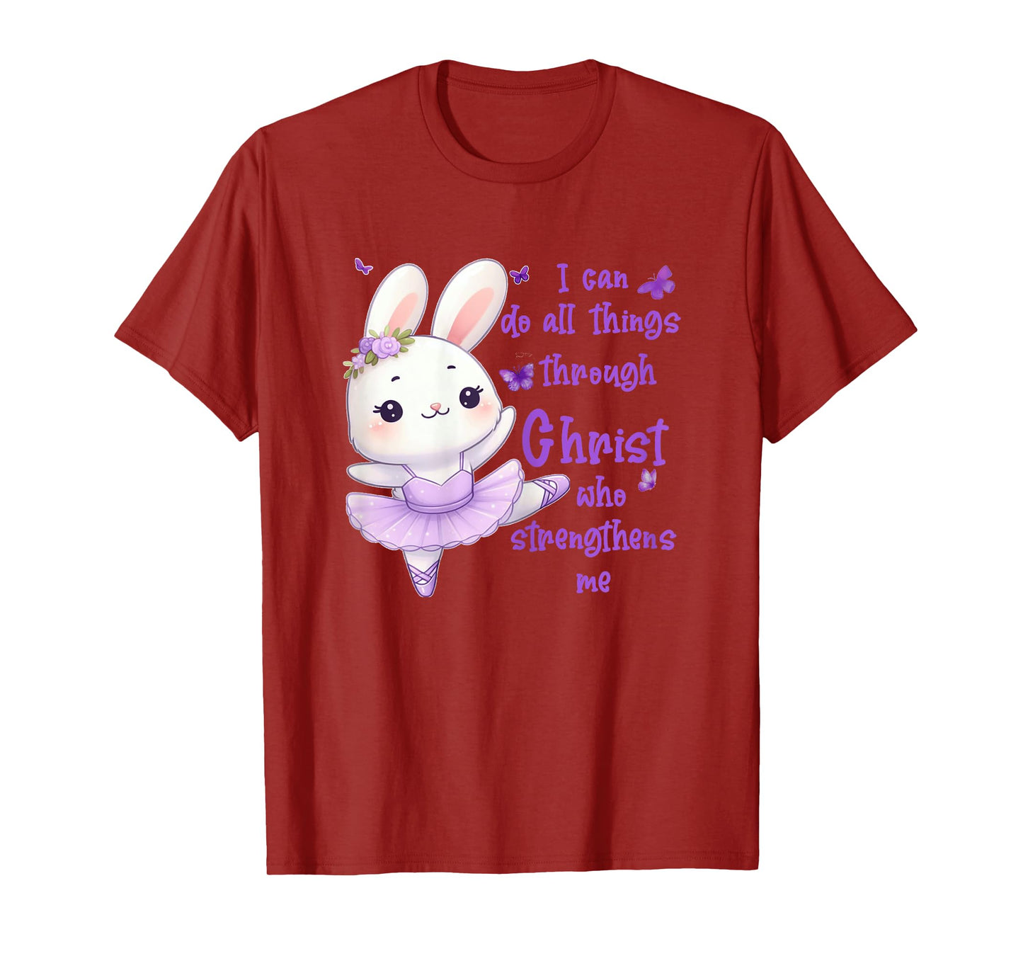 Kids I Can Do All Things Through Christ Ballerina Bunny T-Shirt