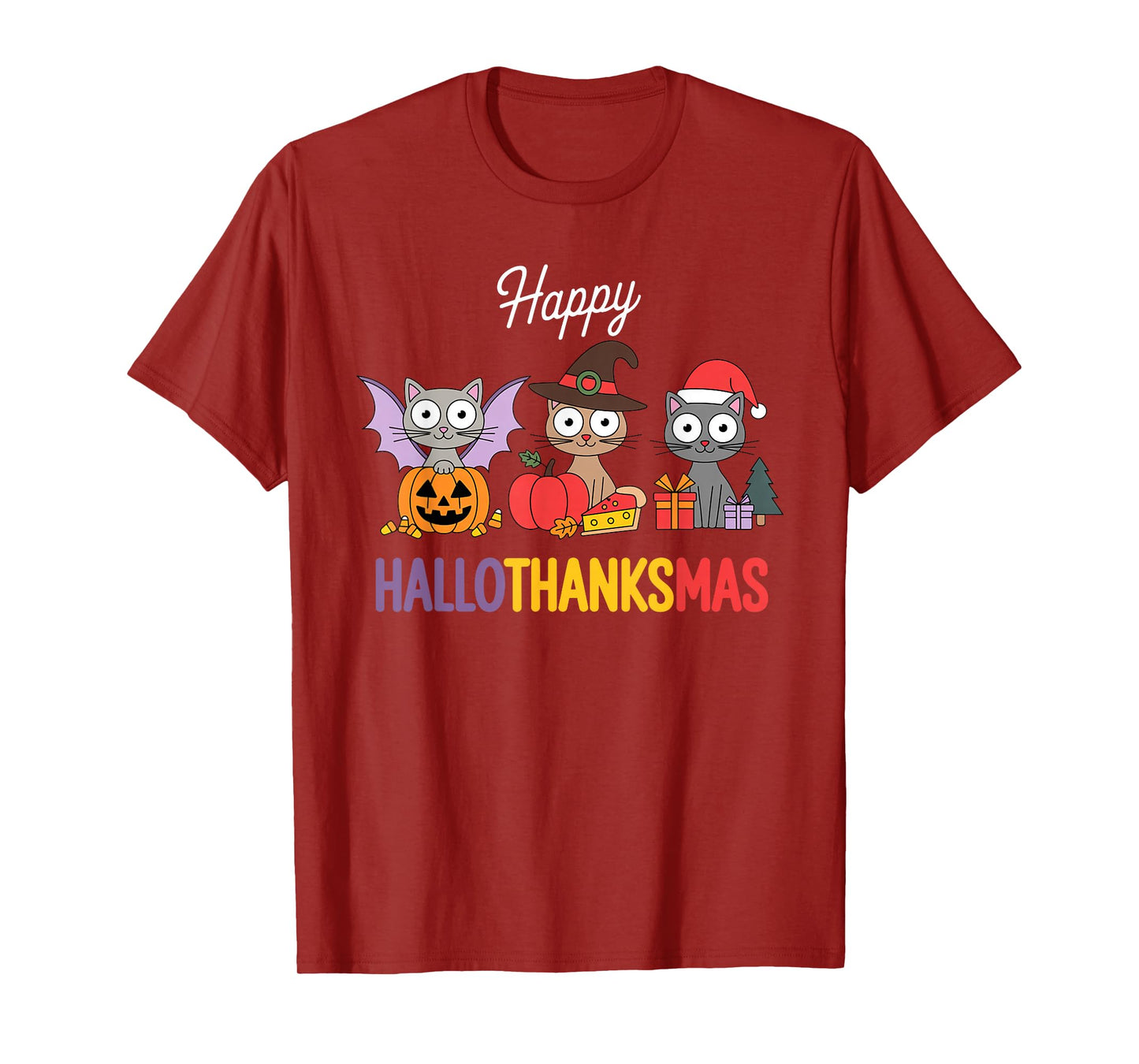 Cat Hallothanksmas Kitten Halloween Thanksgiving Christmas T-Shirt