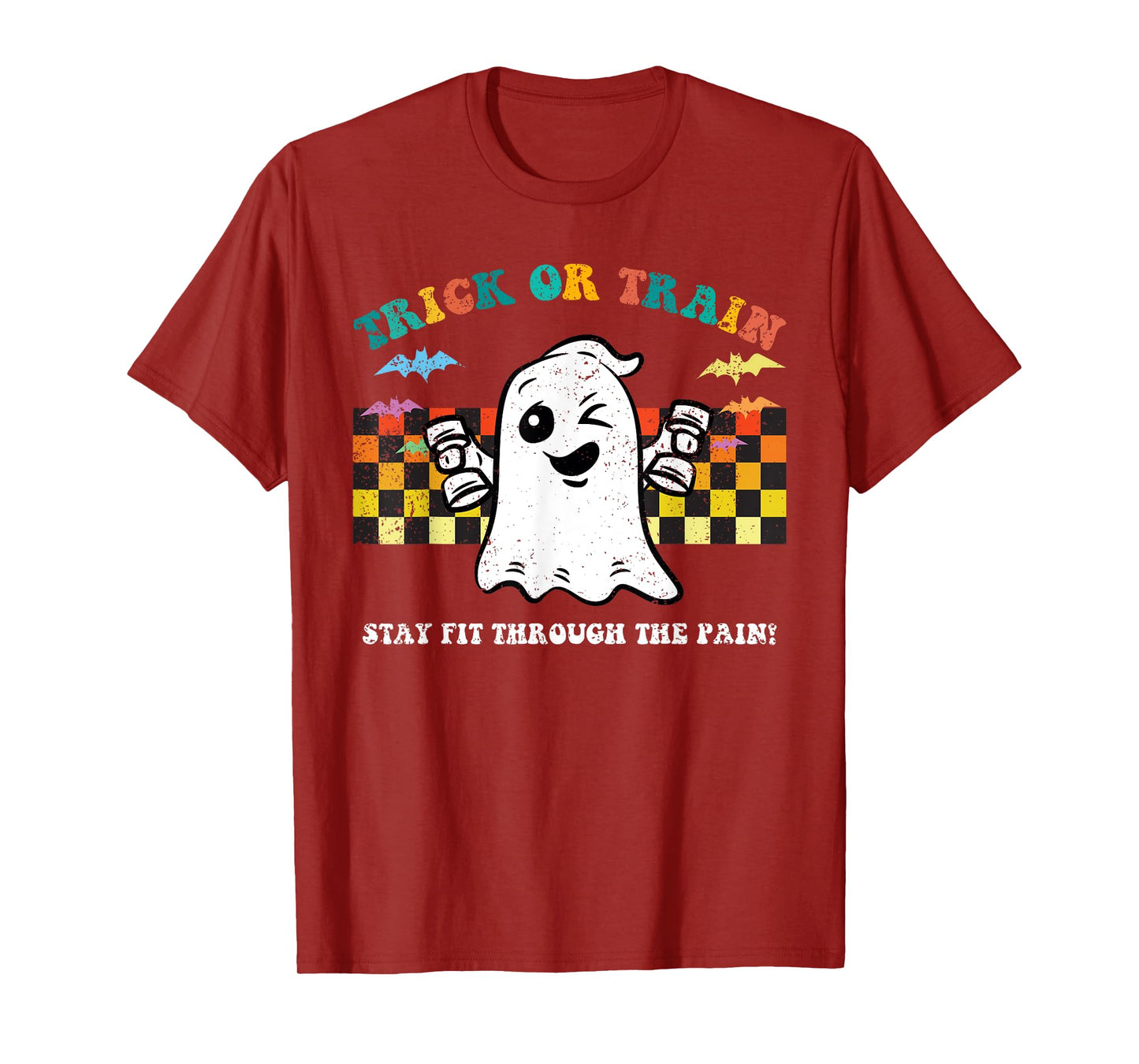 Trick Or Train Ghost Halloween Costume Fitnes Gym Workout T-Shirt