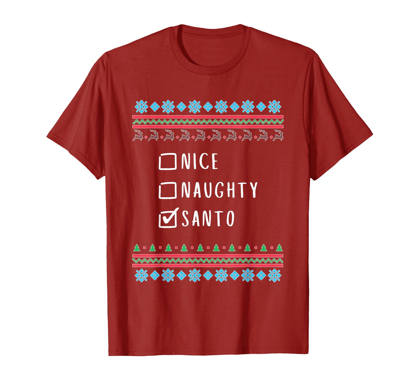 Nice, Naughty, Santo Christmas Ugly Sweater Style T-Shirt