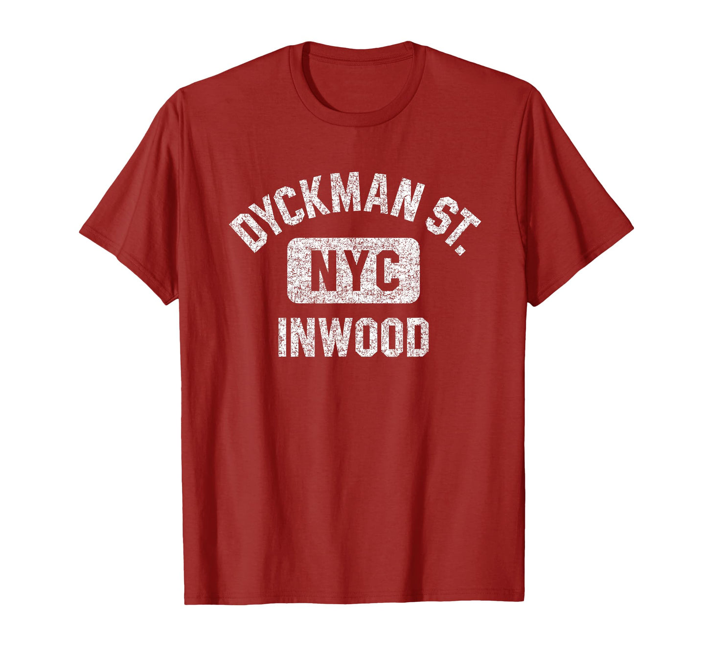 Dyckman Street Inwood Gym Style Distressed White Print T-Shirt