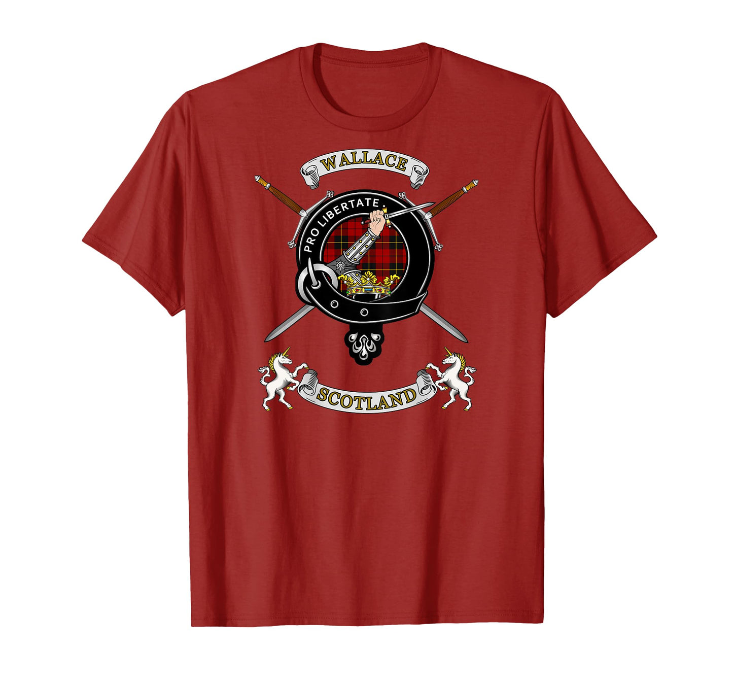 Wallace Clan Badge Tartan & Swords (back) T-Shirt