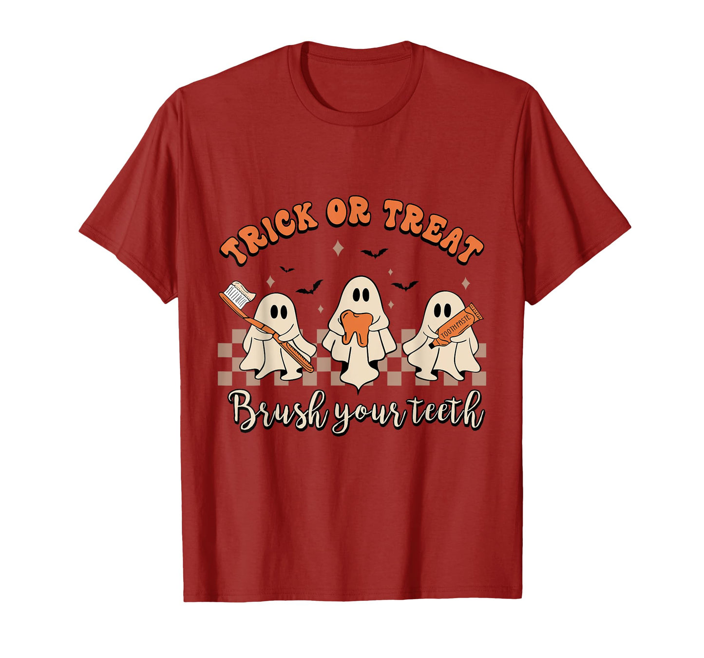 Trick Or Treat Brush Your Teeth Retro Halloween Cute Dentist T-Shirt