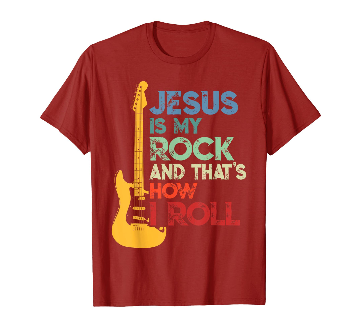 Jesus Is My Rock And That Is How I Roll Christian Guitar T-Shirt