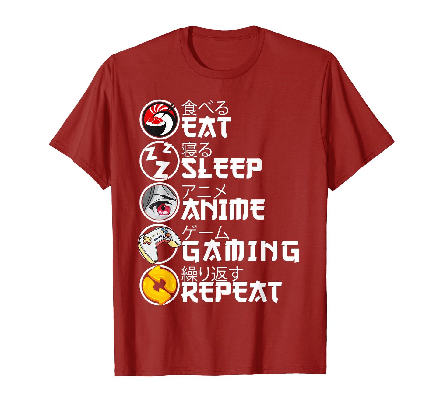 Retro Eat Sleep Anime Gaming Repeat Kawaii Anime Manga Gamer T-Shirt