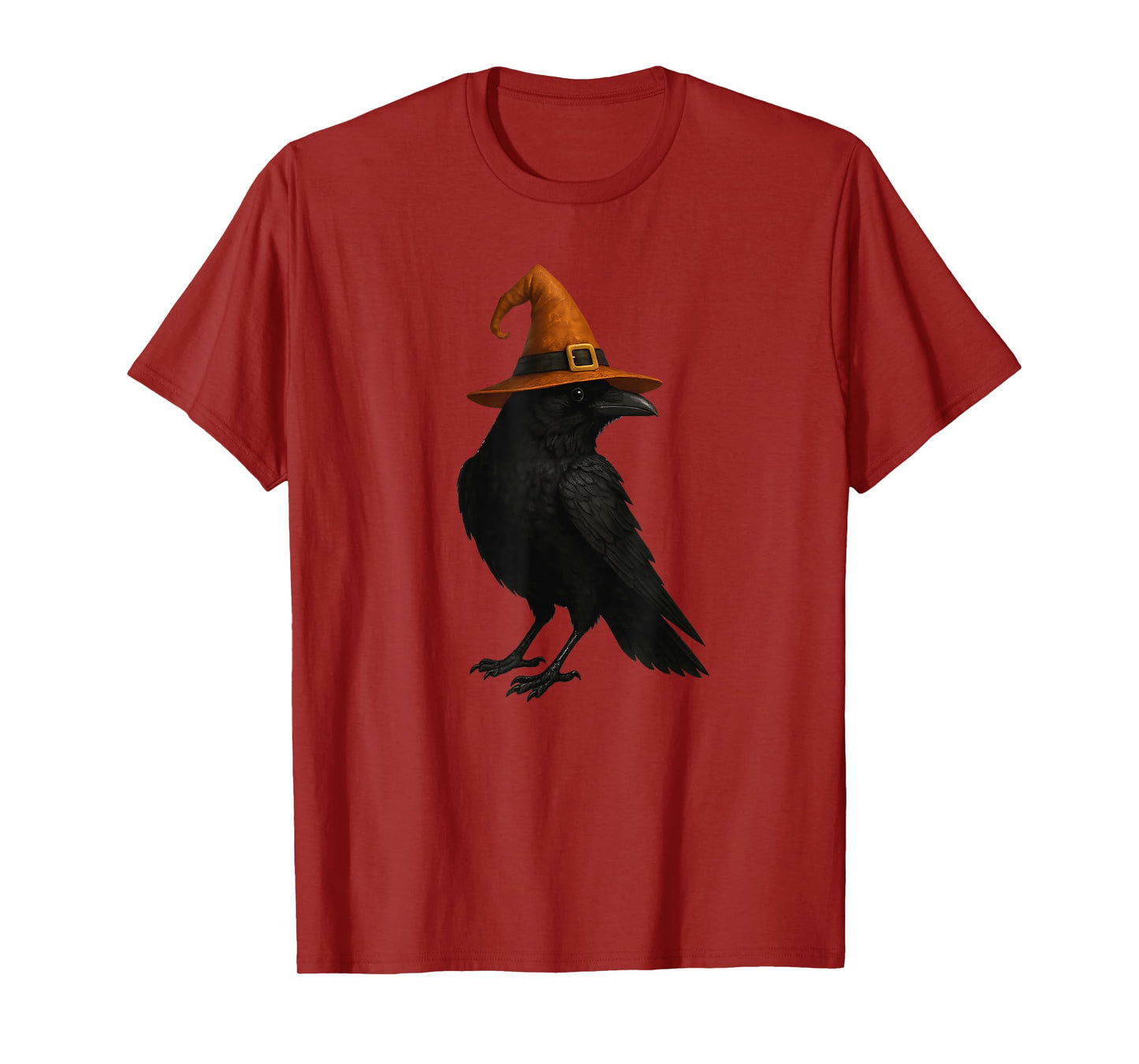 Cute Raven Crow with Witch Hat Spooky Halloween Bird Design T-Shirt